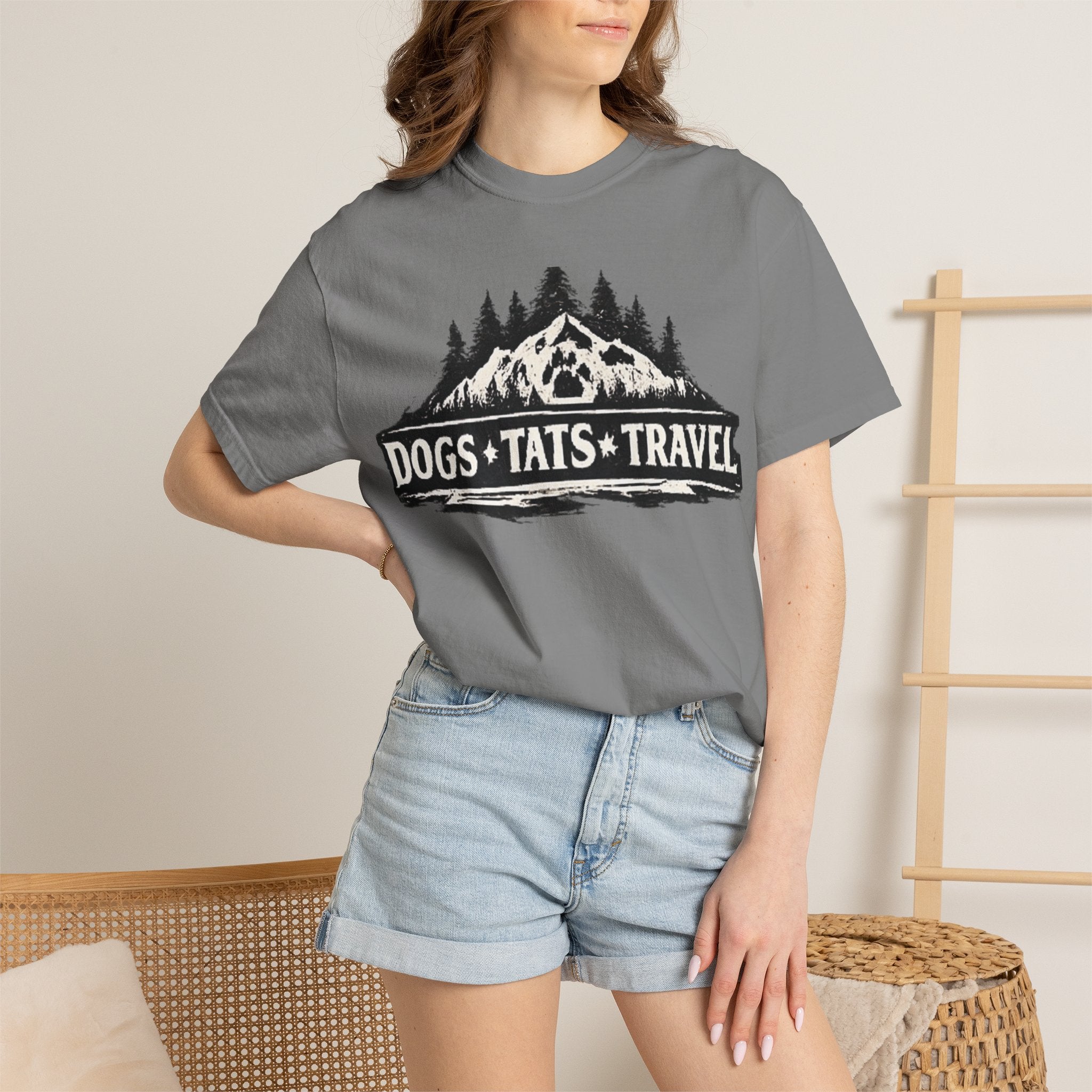 BubbaChubbs Dogs Tats Travel Mountain Tee Printify