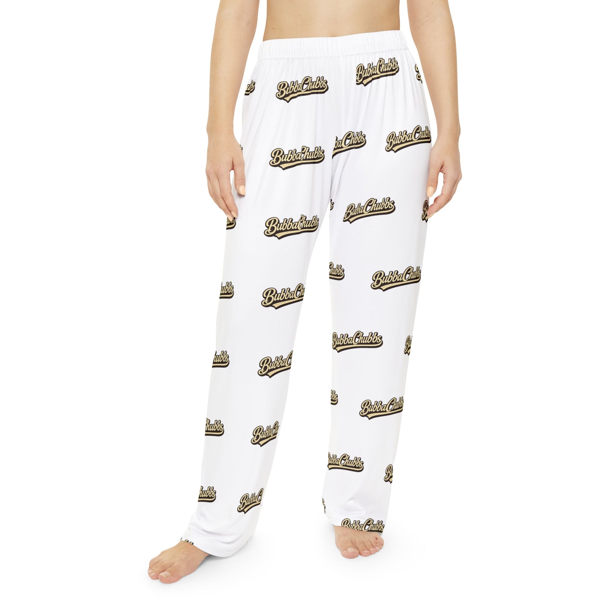 Women's BubbaChubbs Barnd Pajama Pants — All-Over Script Logo Lounge Sleepwear