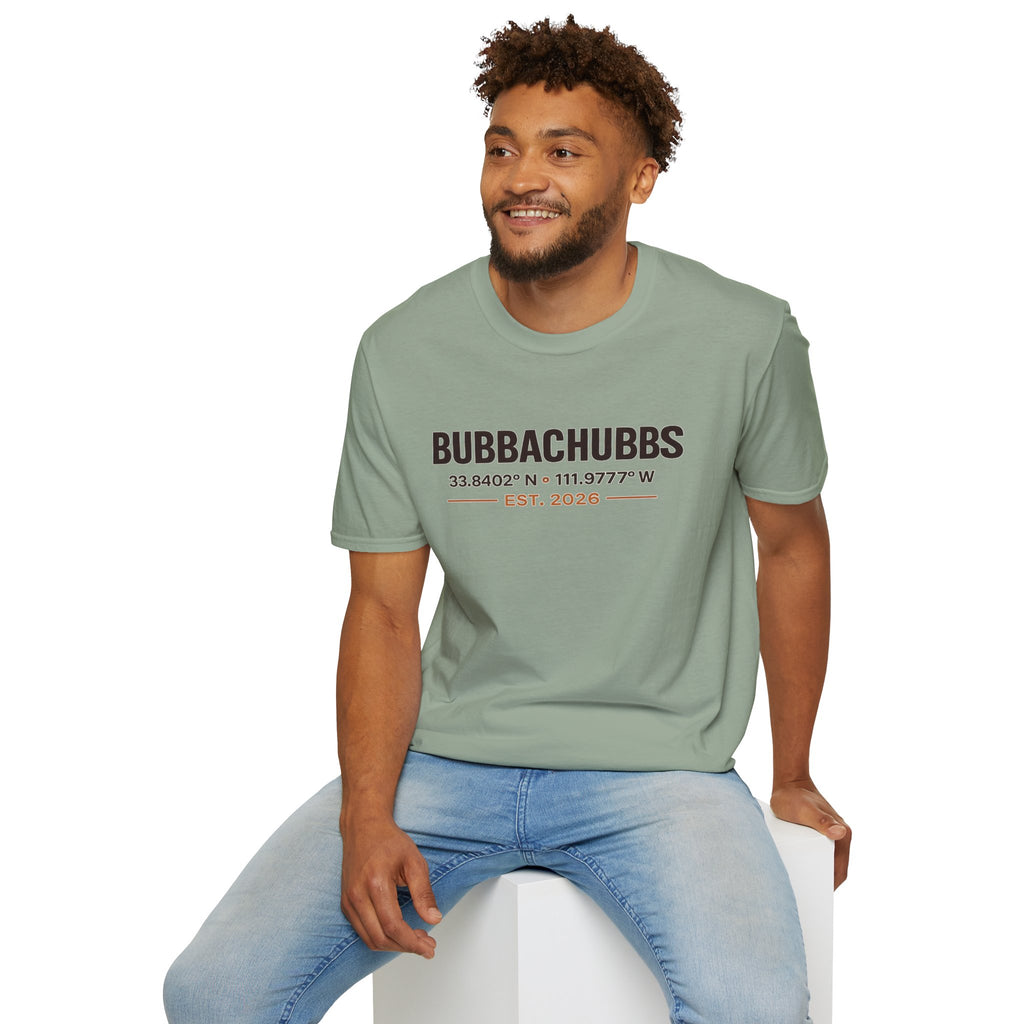 BubbaChubbs Logo front Coordinates Short-Sleeve Tee - BubbaChubbs Brand