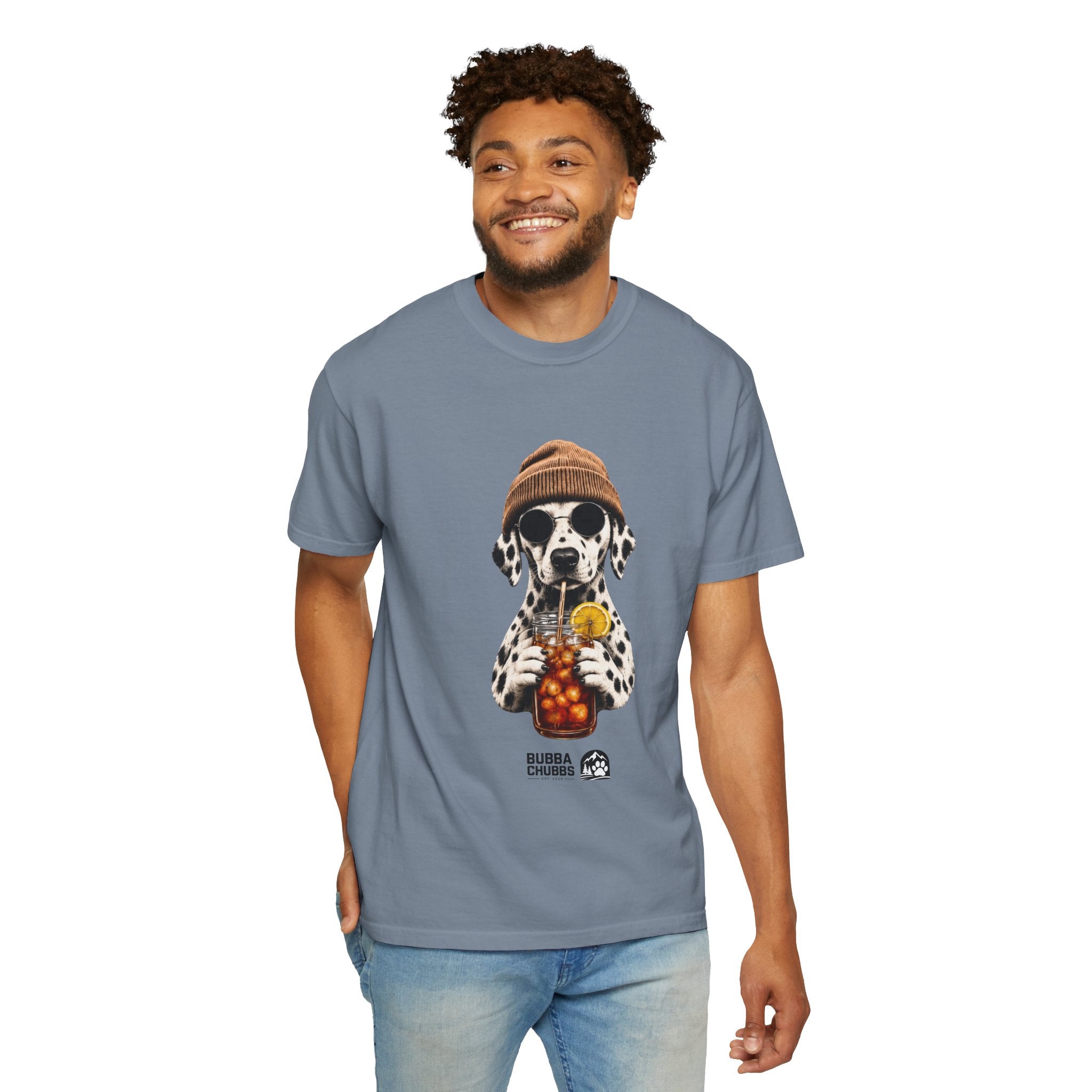 Dalmatian With Bubble Tea T-Shirt — Cute Dog Bubble Tea Graphic Tee Printify