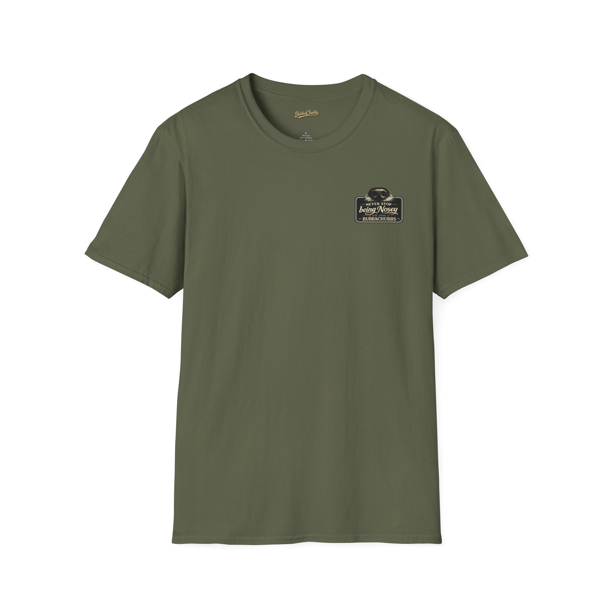 BubbaChubbs Never Stop Being Nosey Small Logo Short-Sleeve Tee - BubbaChubbs Brand