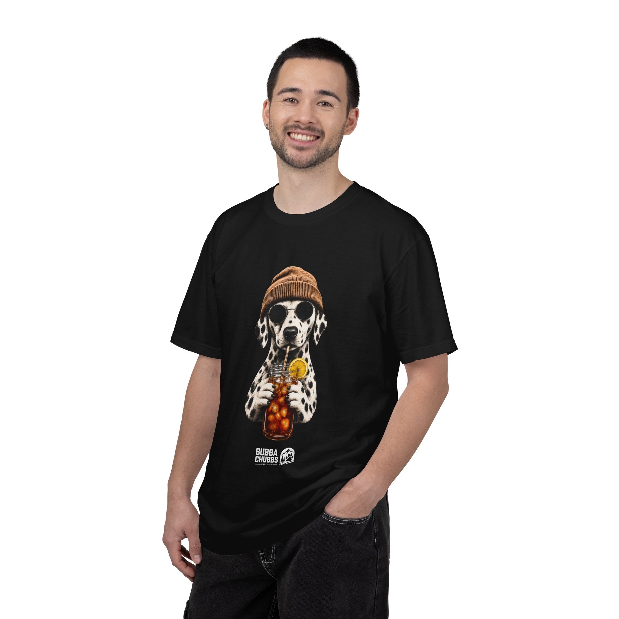 Dalmatian With Bubble Tea T-Shirt — Cute Dog Bubble Tea Graphic Tee Printify