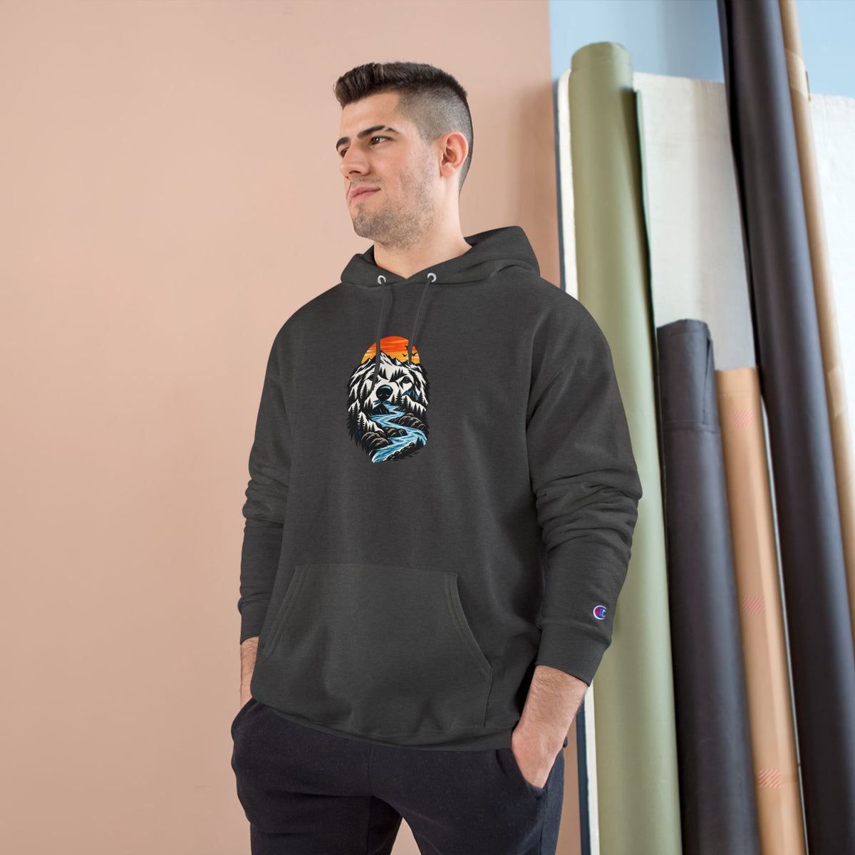Champion Hoodie — BubbaChubbs Dog Sunset Graphic Hoodie