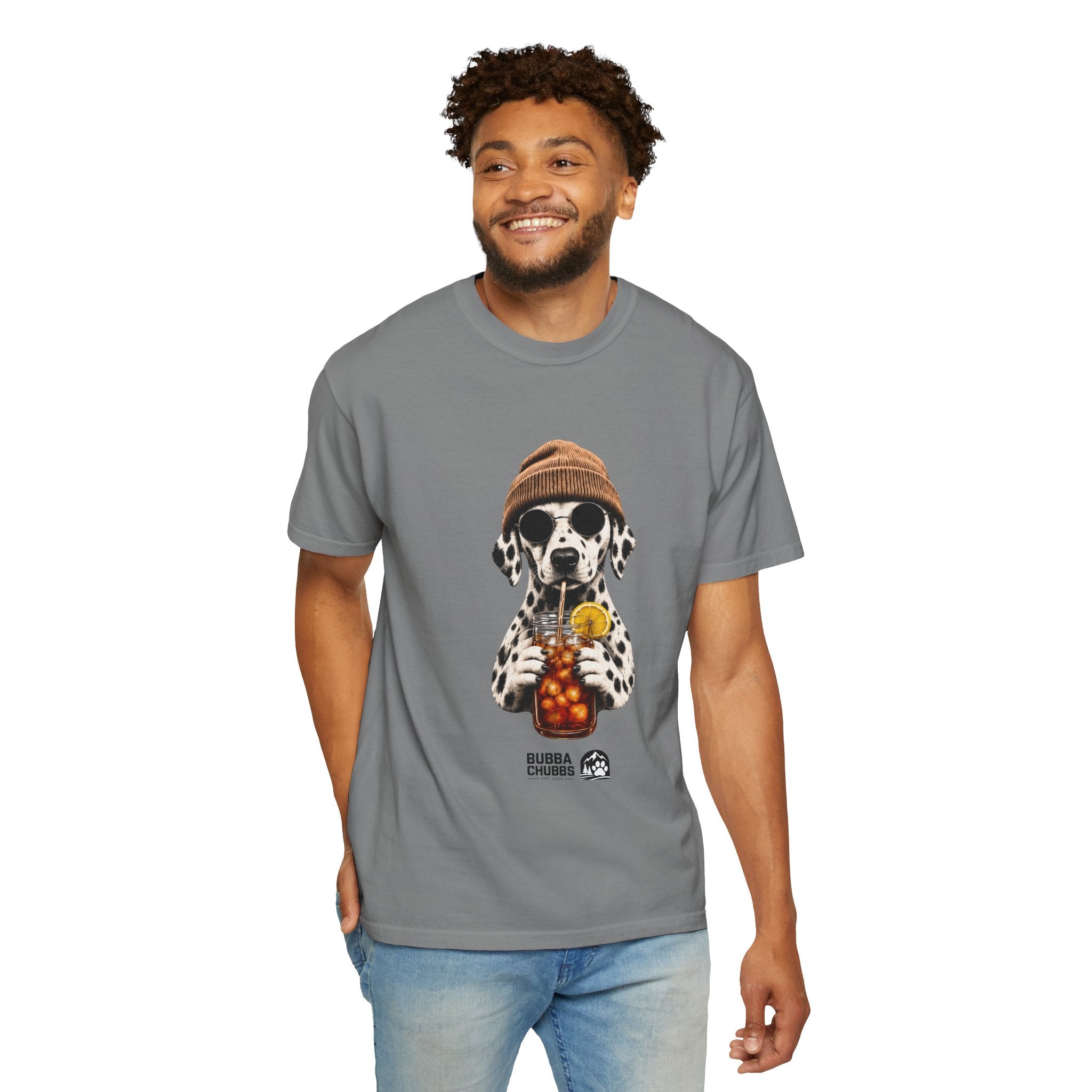 Dalmatian With Bubble Tea T-Shirt — Cute Dog Bubble Tea Graphic Tee Printify