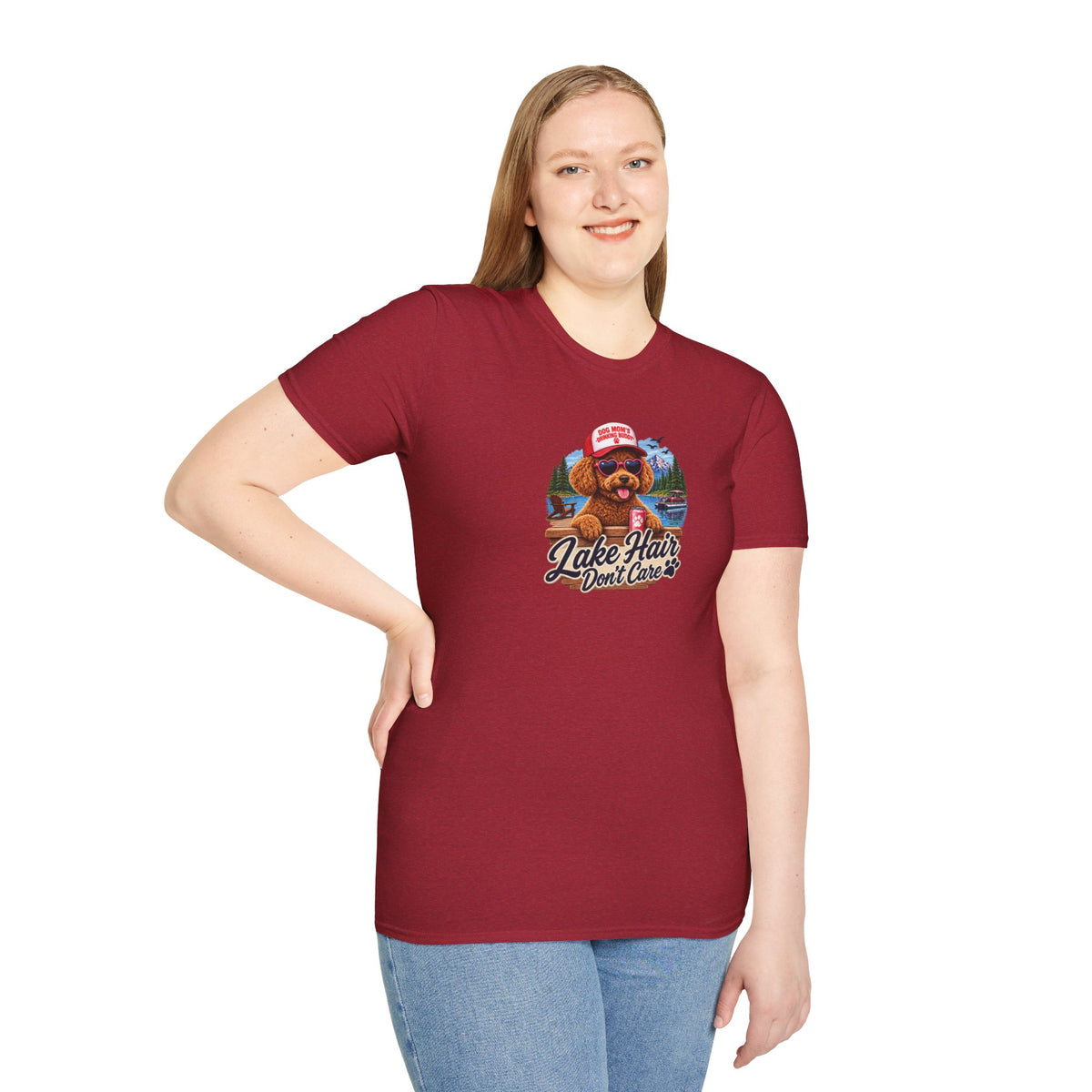 Lake Hair Don't Care T‑Shirt — Cute Dog Lake Vacation Graphic Tee