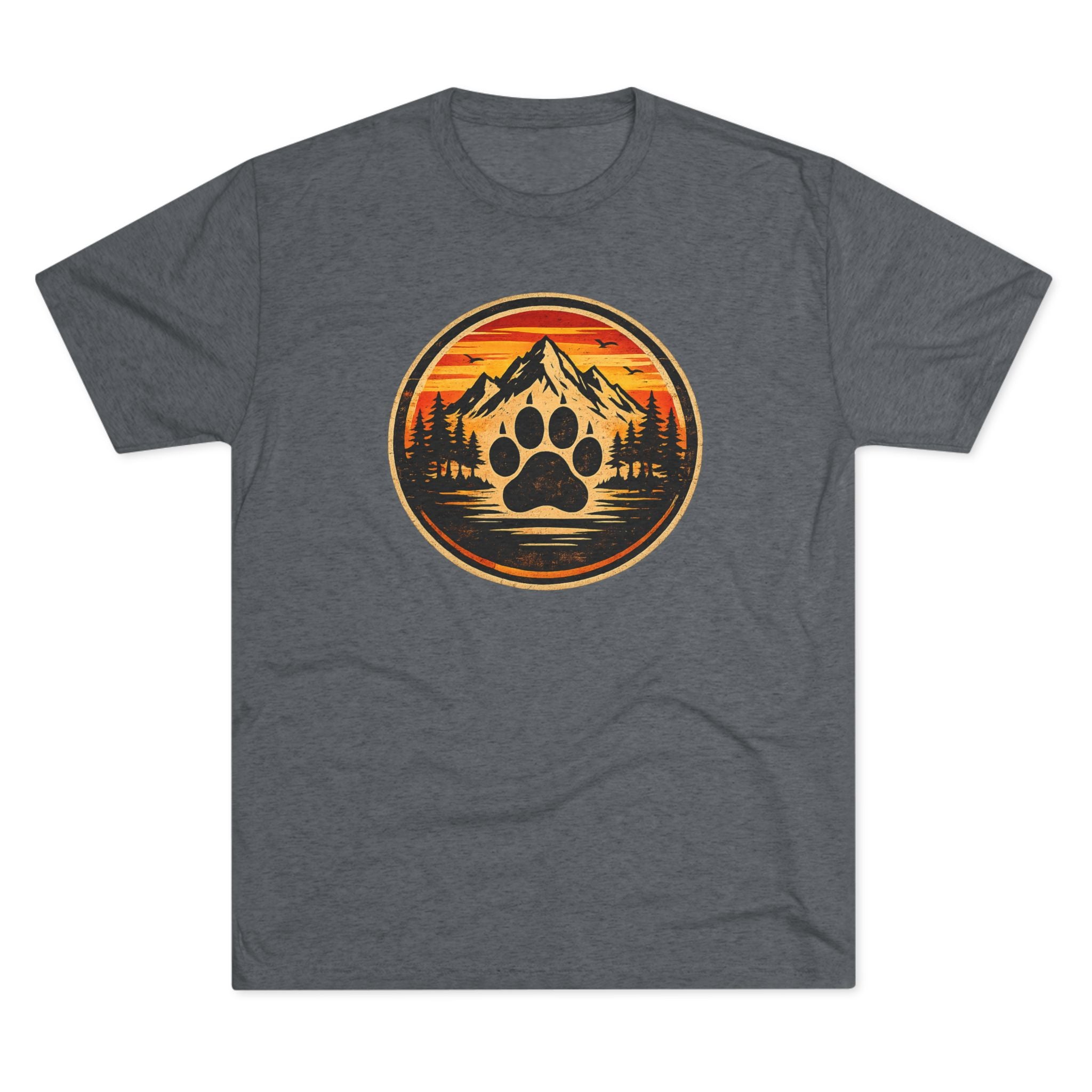 Outdoor Paw Print T‑Shirt — Mountain Sunset Wildlife Graphic Printify
