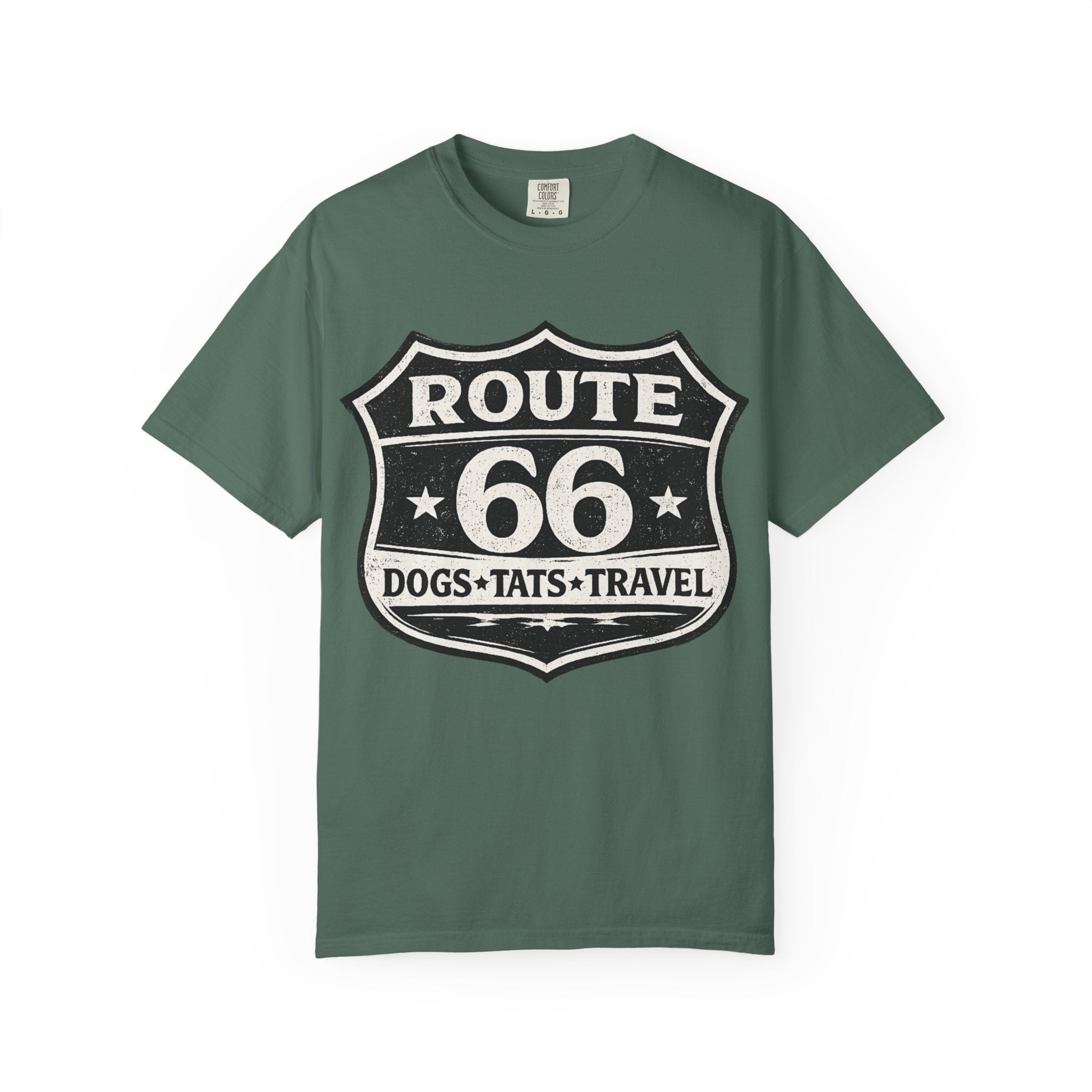 BubbaChubbs Dogs Tats Travel Route 66 Tee Printify