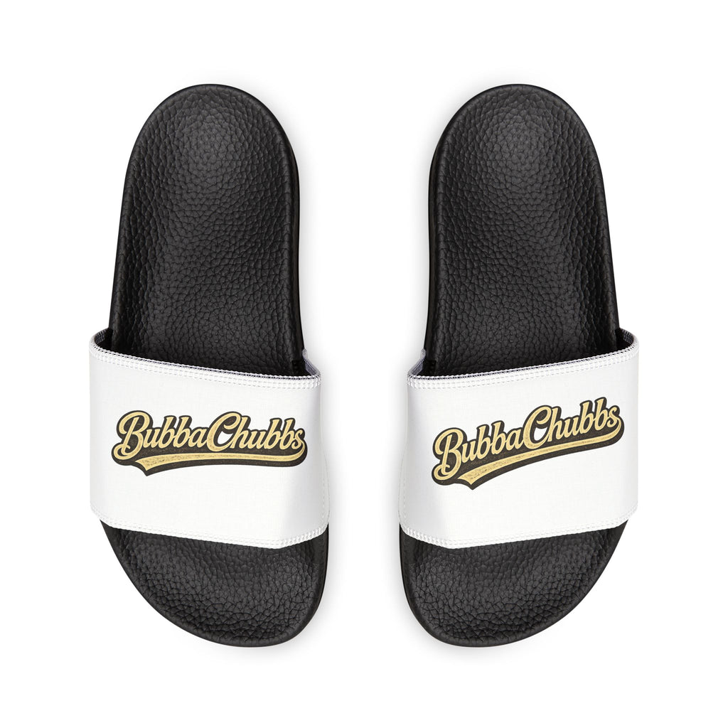 Men's Removable-Strap Slide Sandals — White "Bubba Glubbs" Logo Pool Slides Printify