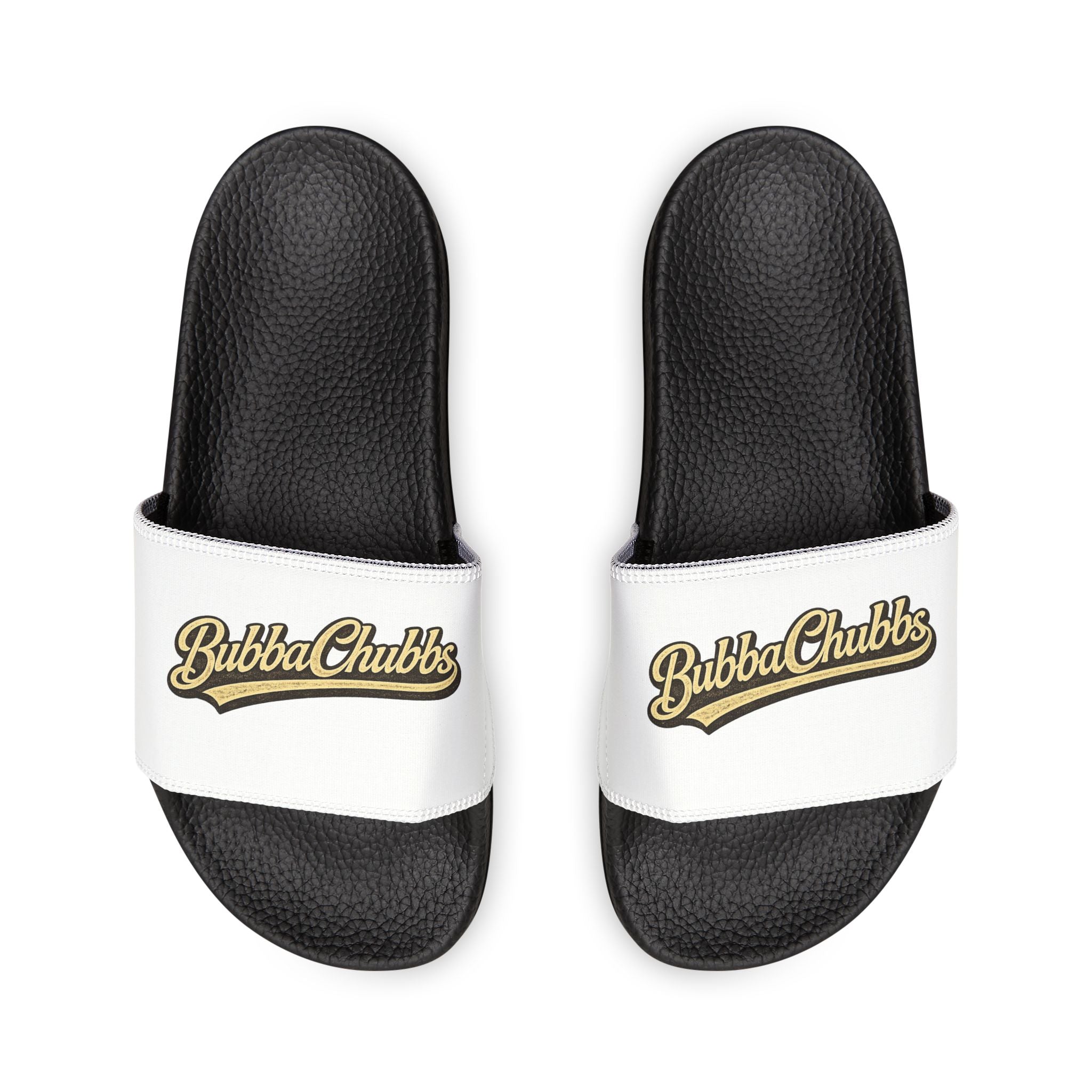 Men's Removable-Strap Slide Sandals — White "Bubba Glubbs" Logo Pool Slides Printify