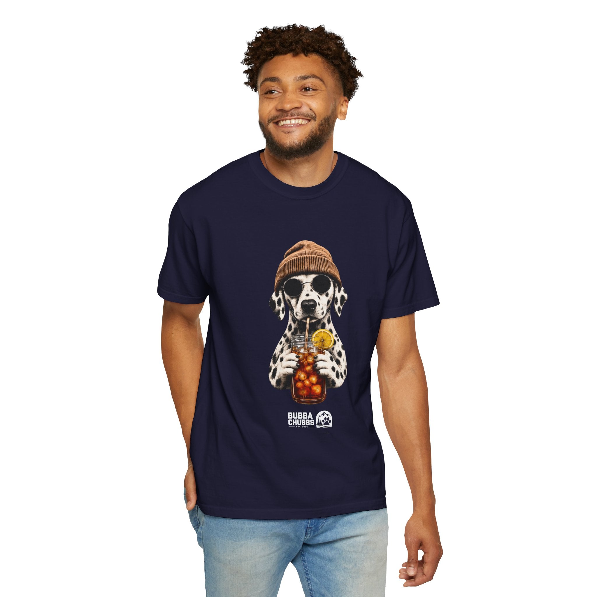 Dalmatian With Bubble Tea T-Shirt — Cute Dog Bubble Tea Graphic Tee Printify