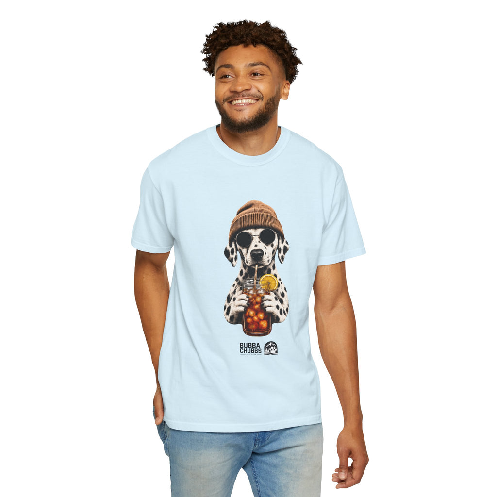 Dalmatian With Bubble Tea T-Shirt — Cute Dog Bubble Tea Graphic Tee Printify