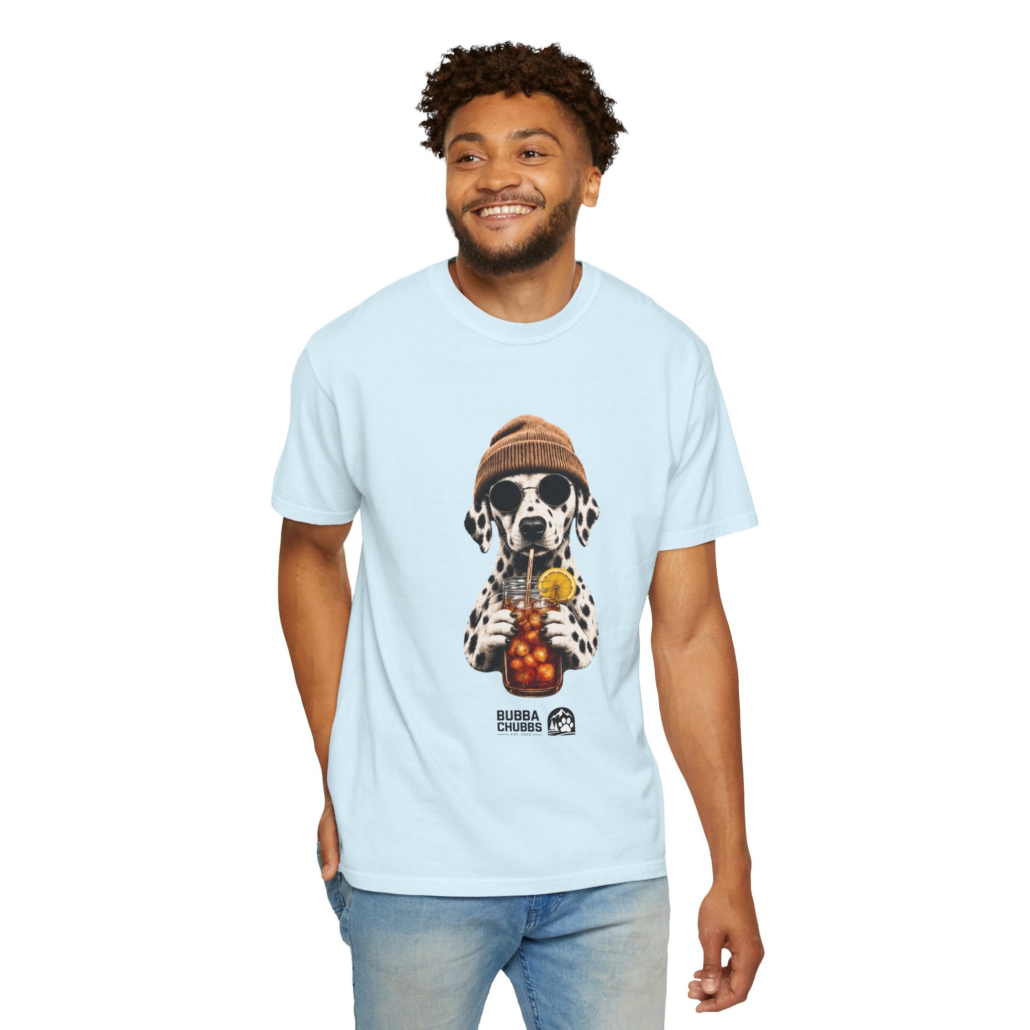 Dalmatian With Bubble Tea T-Shirt — Cute Dog Bubble Tea Graphic Tee Printify