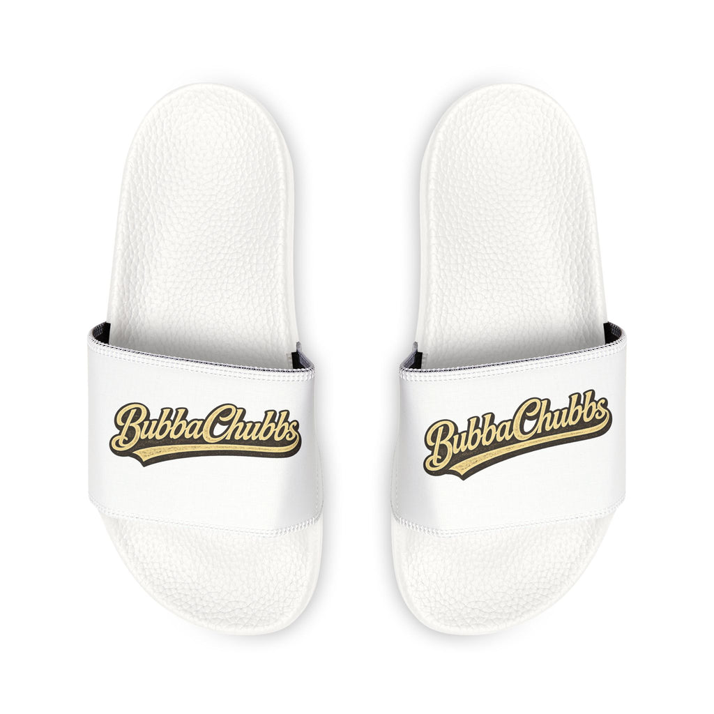 Men's Removable-Strap Slide Sandals — White "Bubba Glubbs" Logo Pool Slides Printify