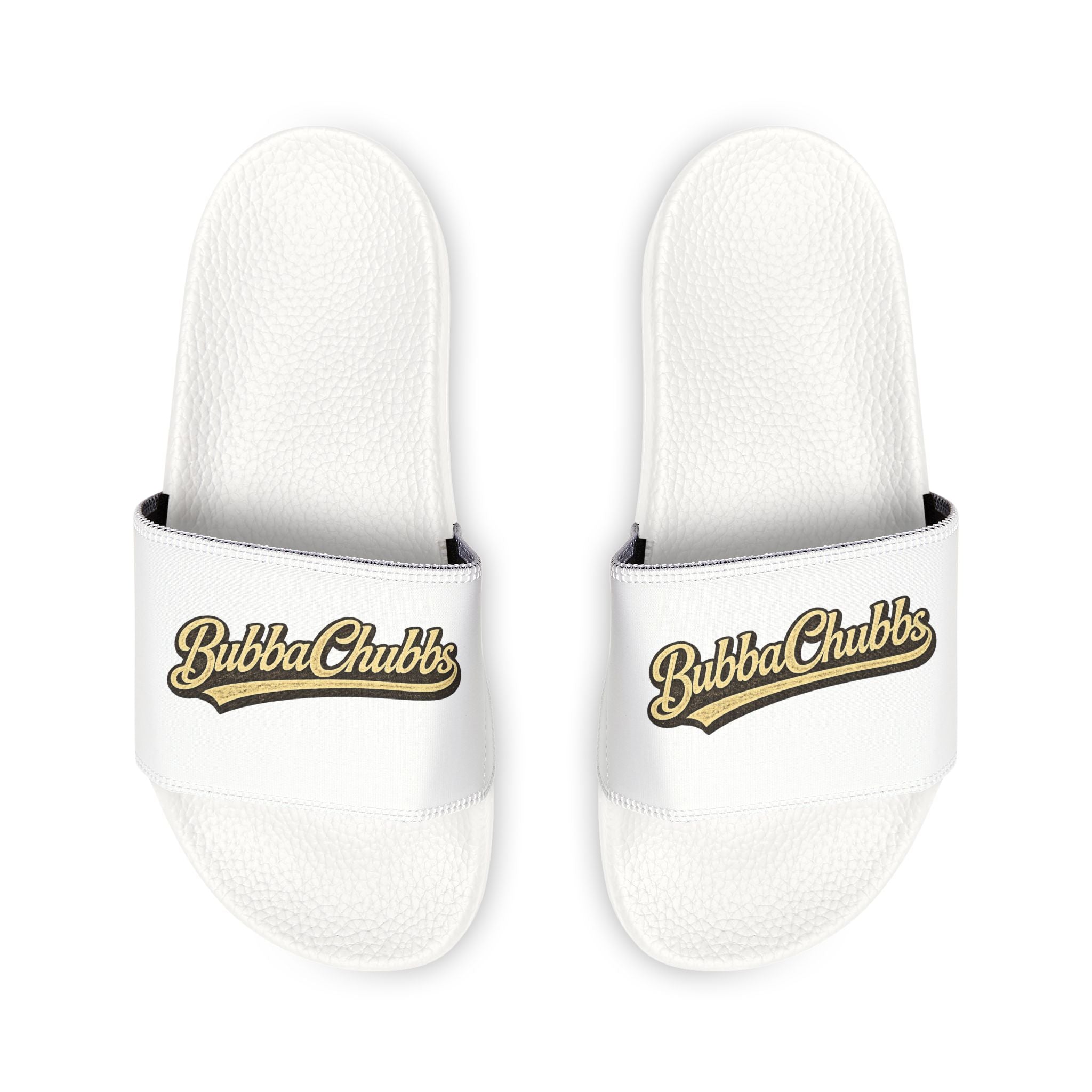 Men's Removable-Strap Slide Sandals — White "Bubba Glubbs" Logo Pool Slides Printify