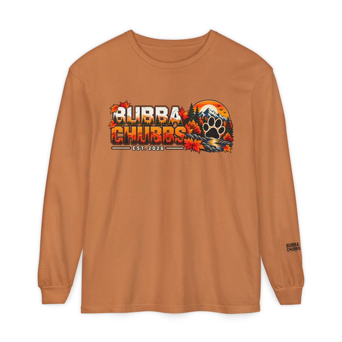 BubbaChubbs Fall Pawprint Long Sleeve Tee — Cozy Autumn Pawprint Graphic