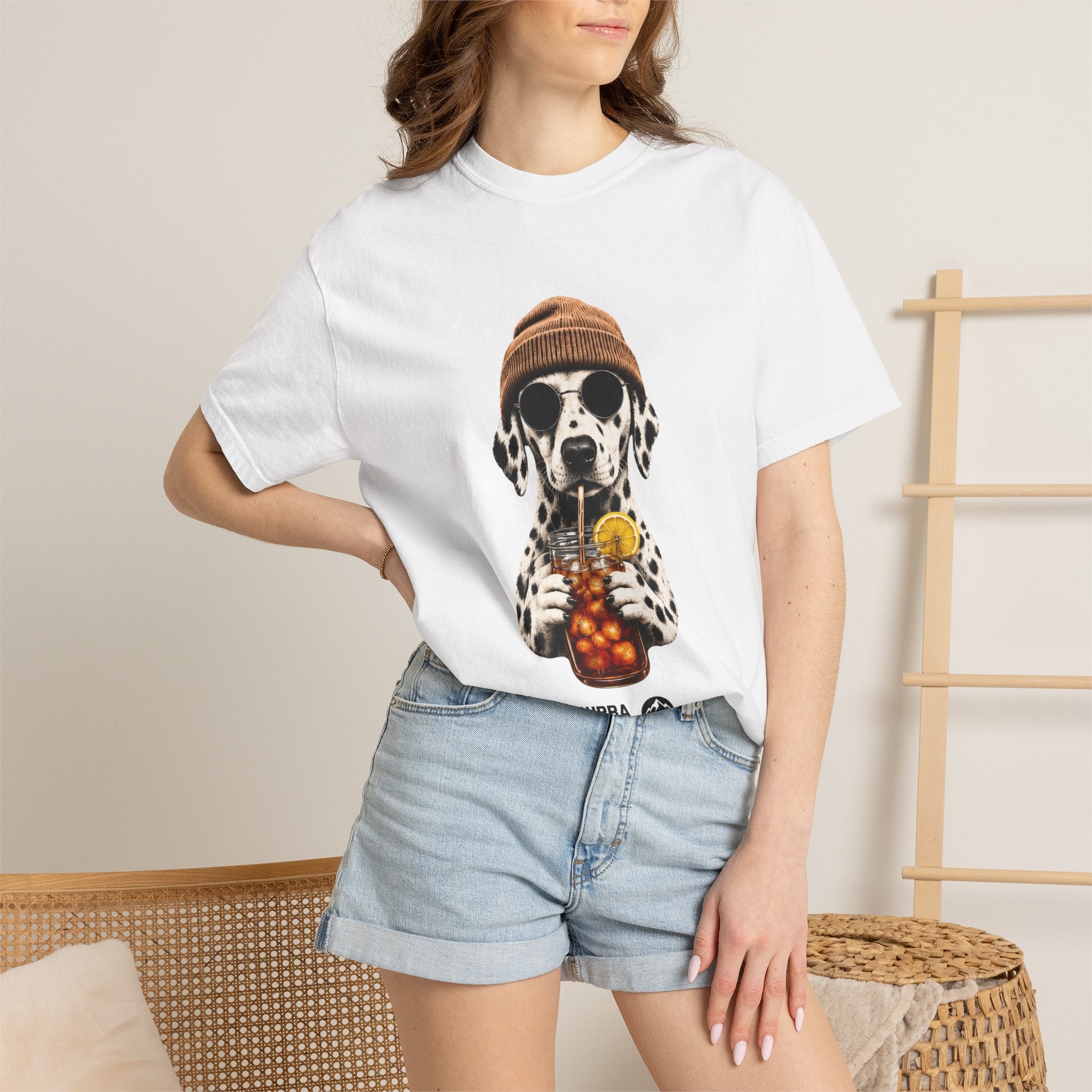 Dalmatian With Bubble Tea T-Shirt — Cute Dog Bubble Tea Graphic Tee Printify