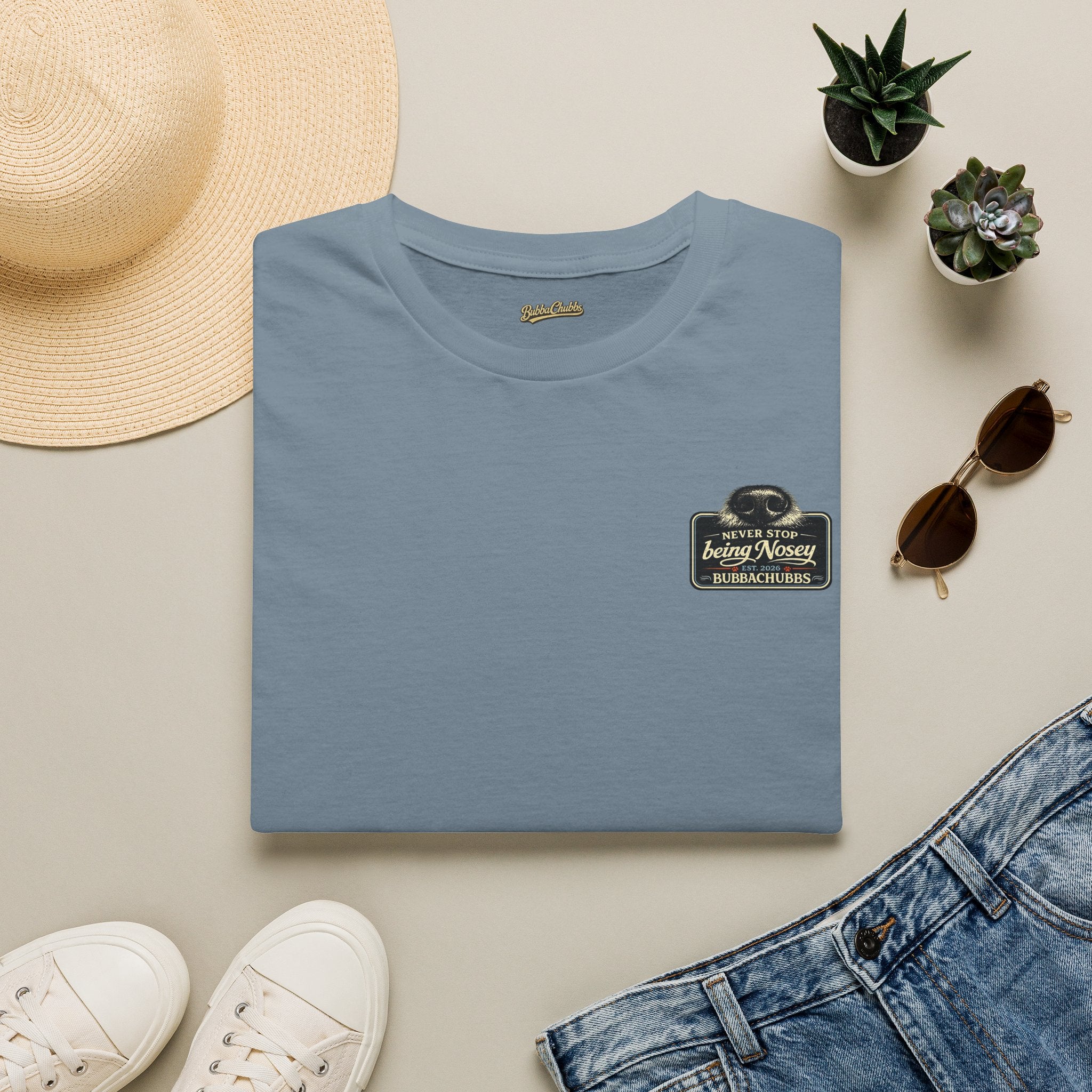 BubbaChubbs Never Stop Being Nosey Small Logo Short-Sleeve Tee - BubbaChubbs Brand