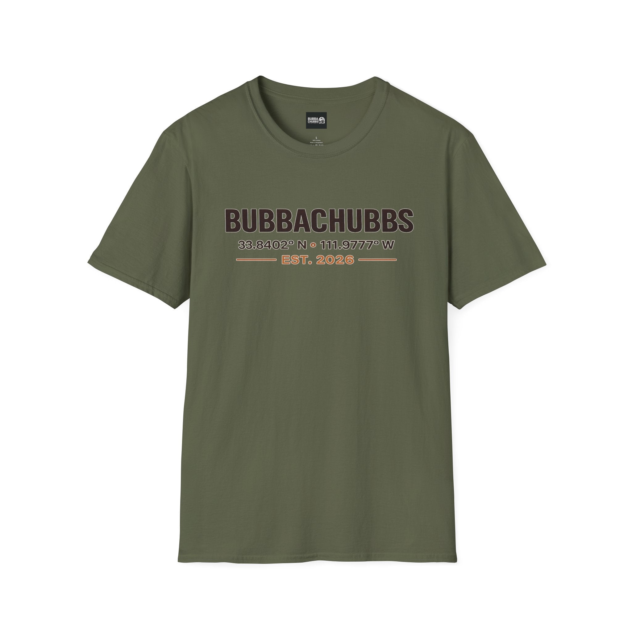 BubbaChubbs Logo front Coordinates Short-Sleeve Tee - BubbaChubbs Brand