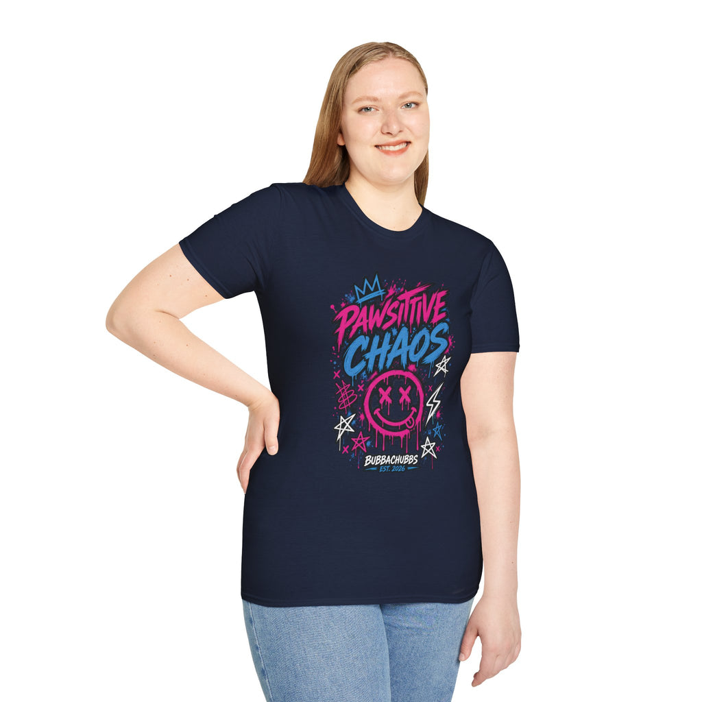 Pawsitive Chaos T-Shirt — Neon Grunge Graphic Tee