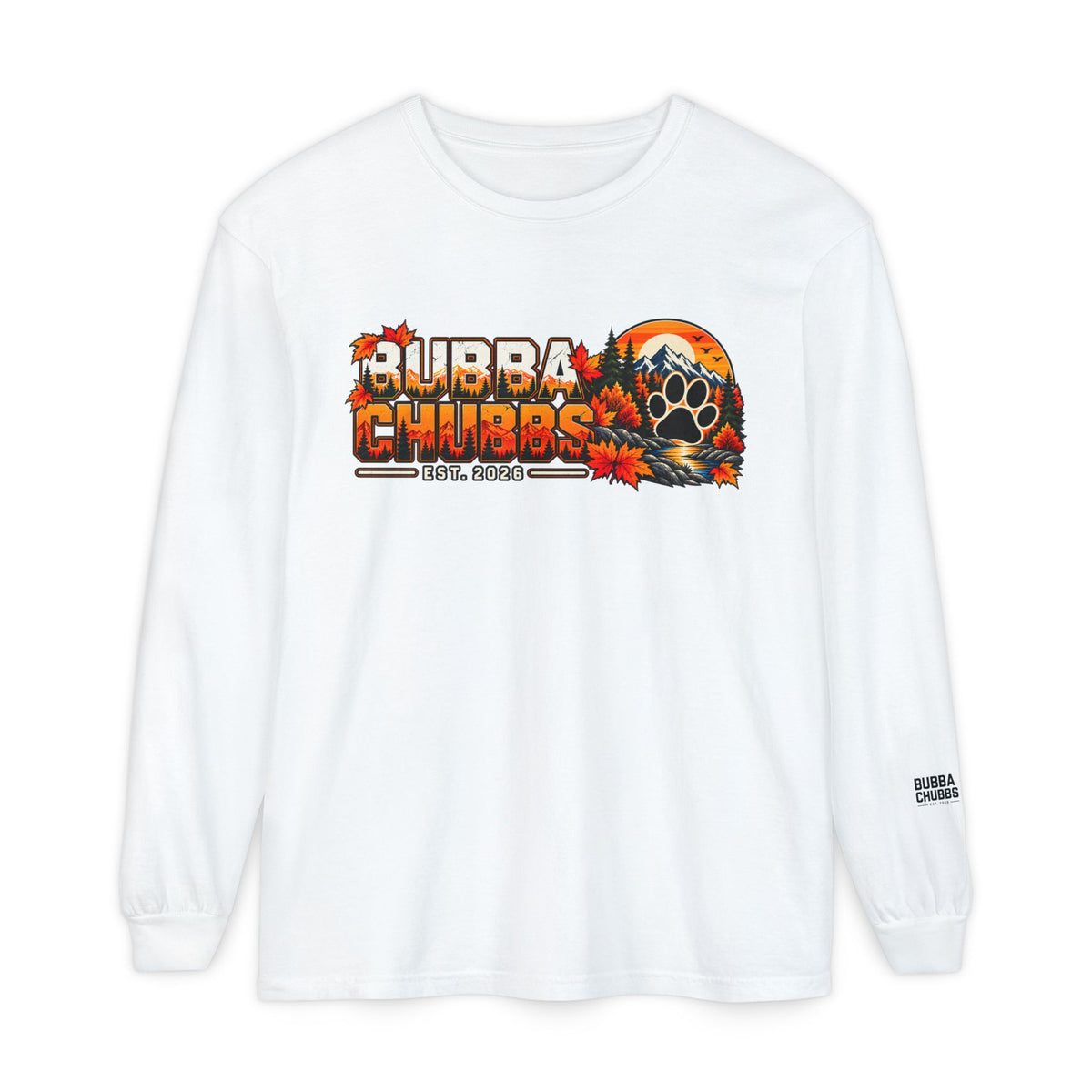 BubbaChubbs Fall Pawprint Long Sleeve Tee — Cozy Autumn Pawprint Graphic