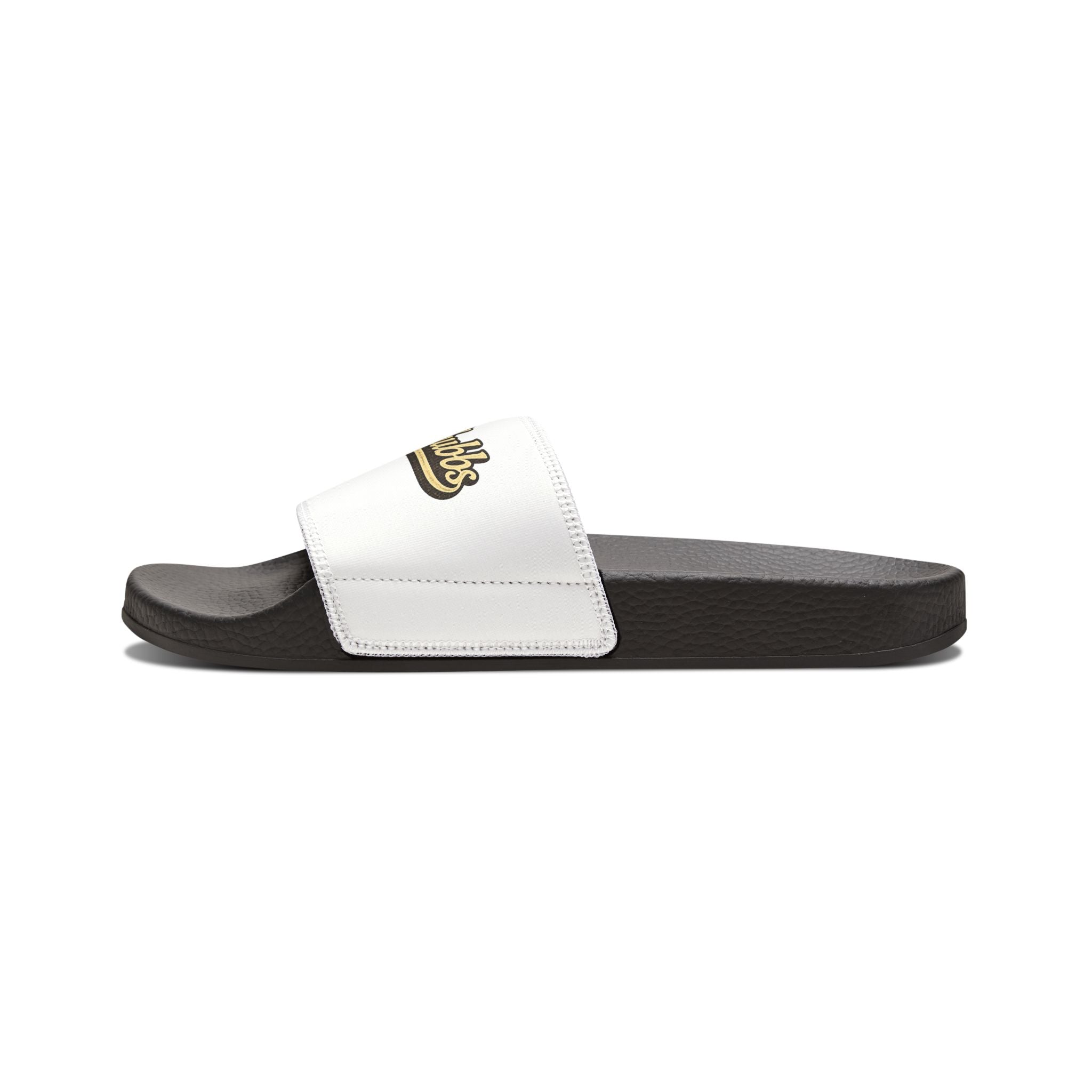 Men's Removable-Strap Slide Sandals — White "Bubba Glubbs" Logo Pool Slides Printify