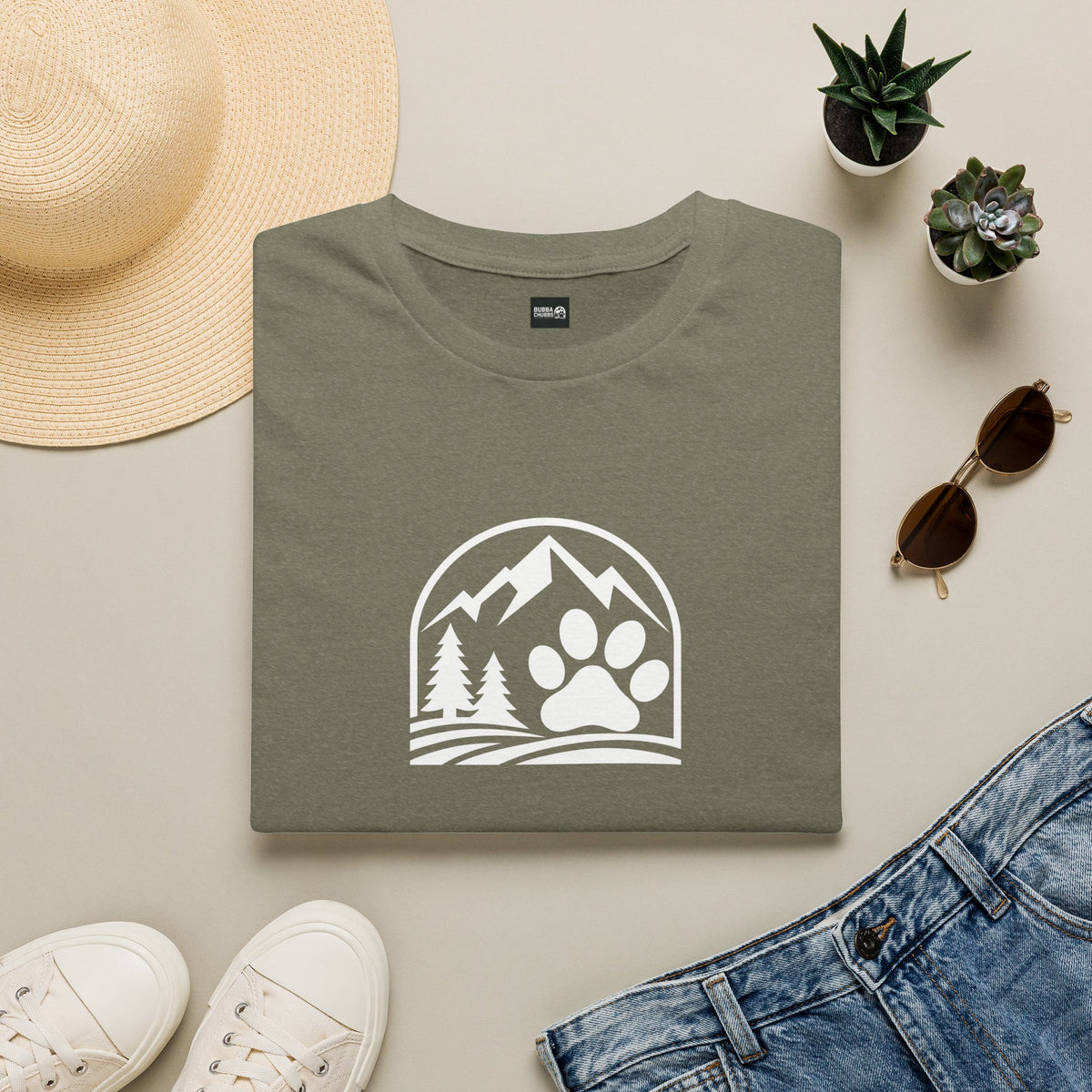 Outdoor Paw Print T-Shirt — Mountain Camping Dog Lover Tee