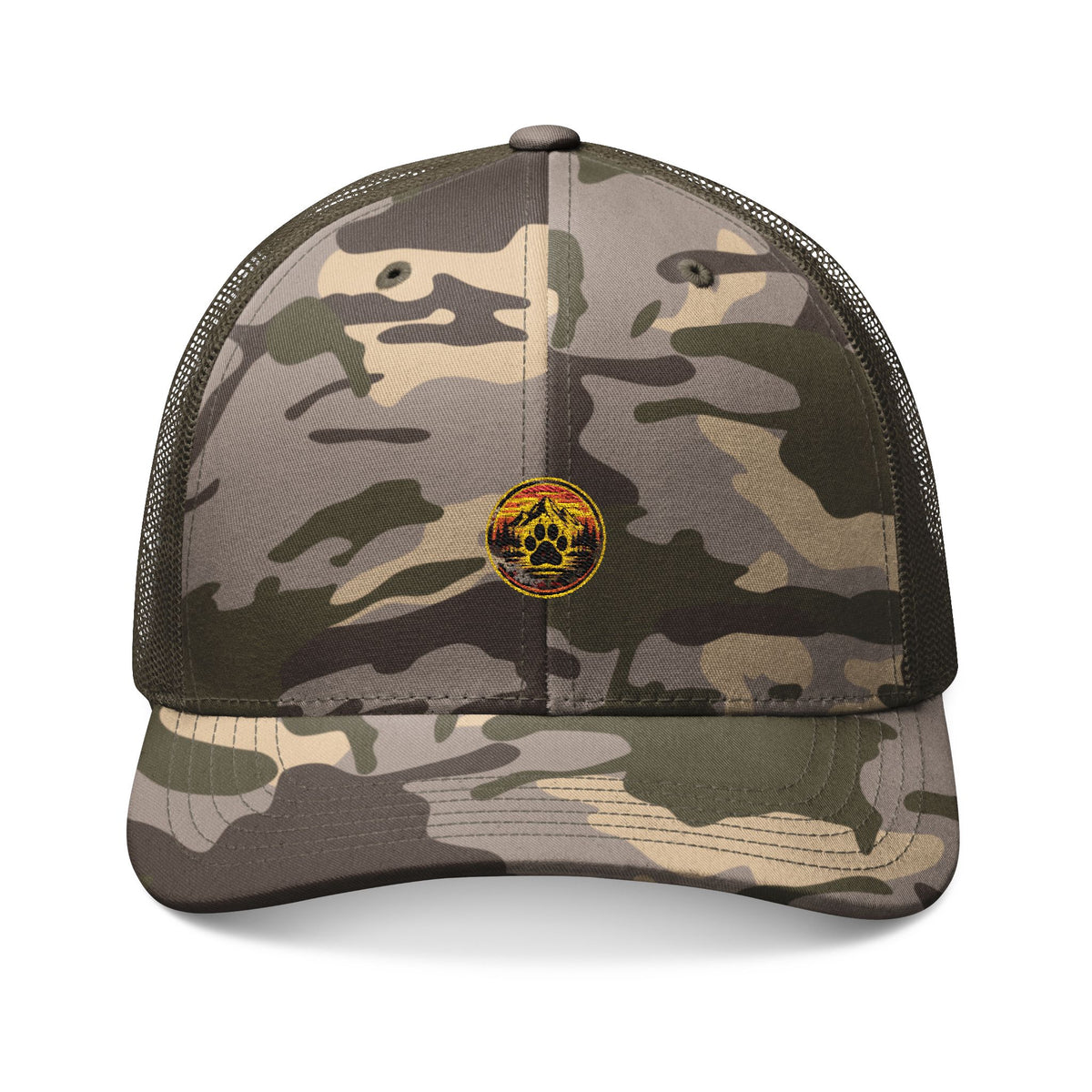 Paw Camo Trucker Hat — Embroidered Classic Mesh Cap - BubbaChubbs Brand