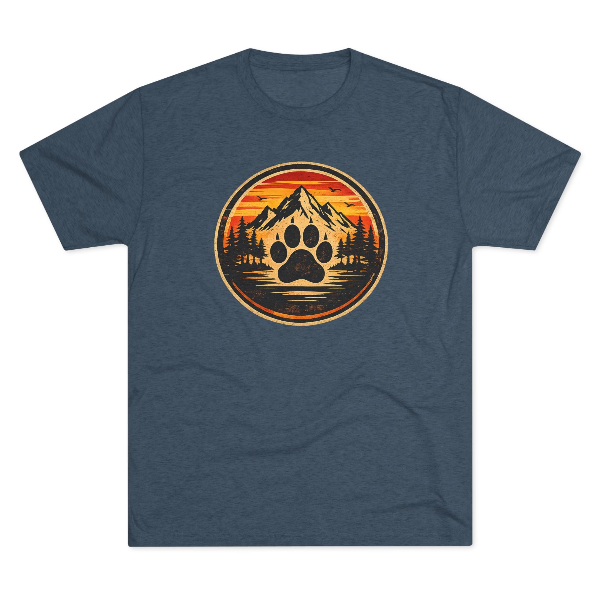 Outdoor Paw Print T‑Shirt — Mountain Sunset Wildlife Graphic Printify