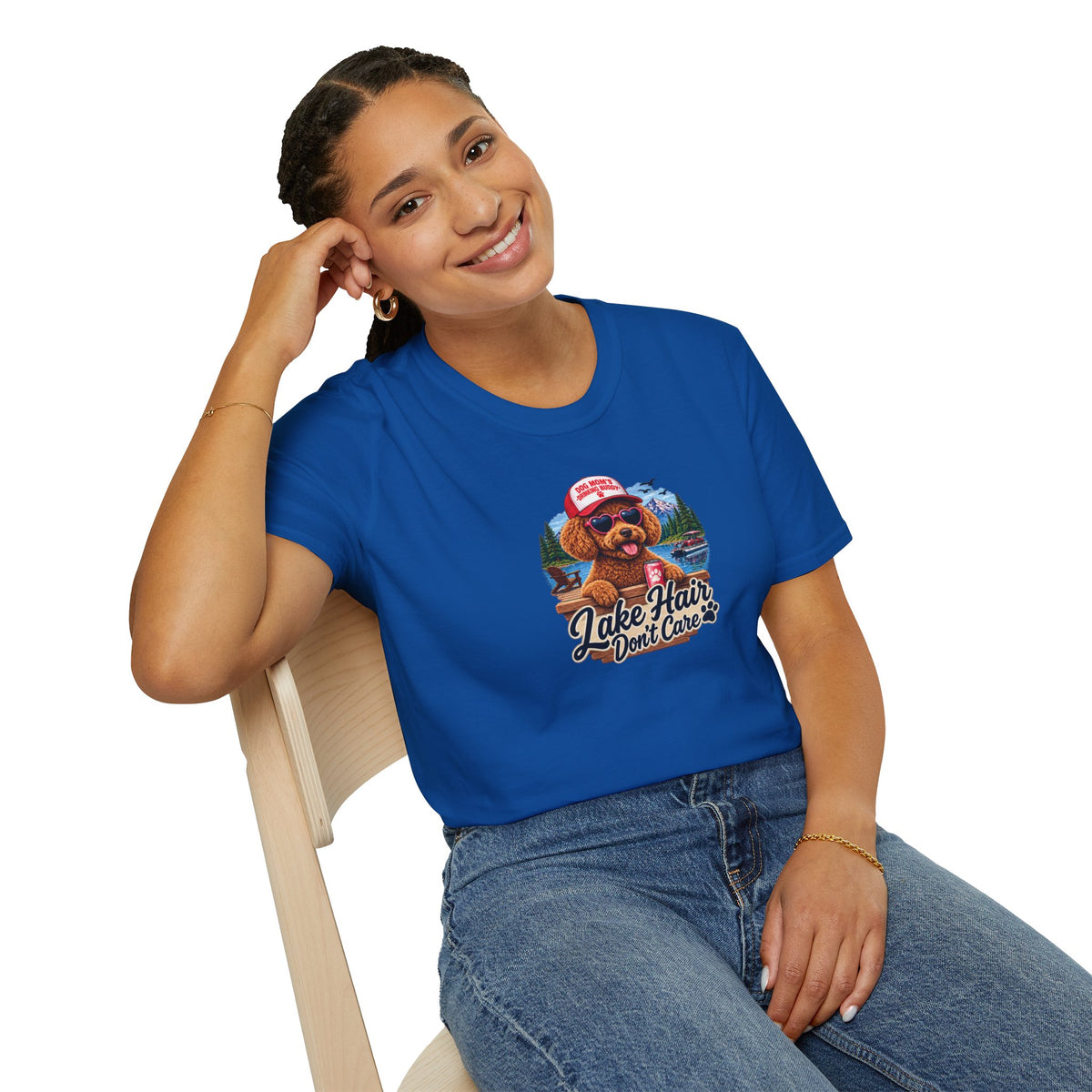 Lake Hair Don't Care T‑Shirt — Cute Dog Lake Vacation Graphic Tee