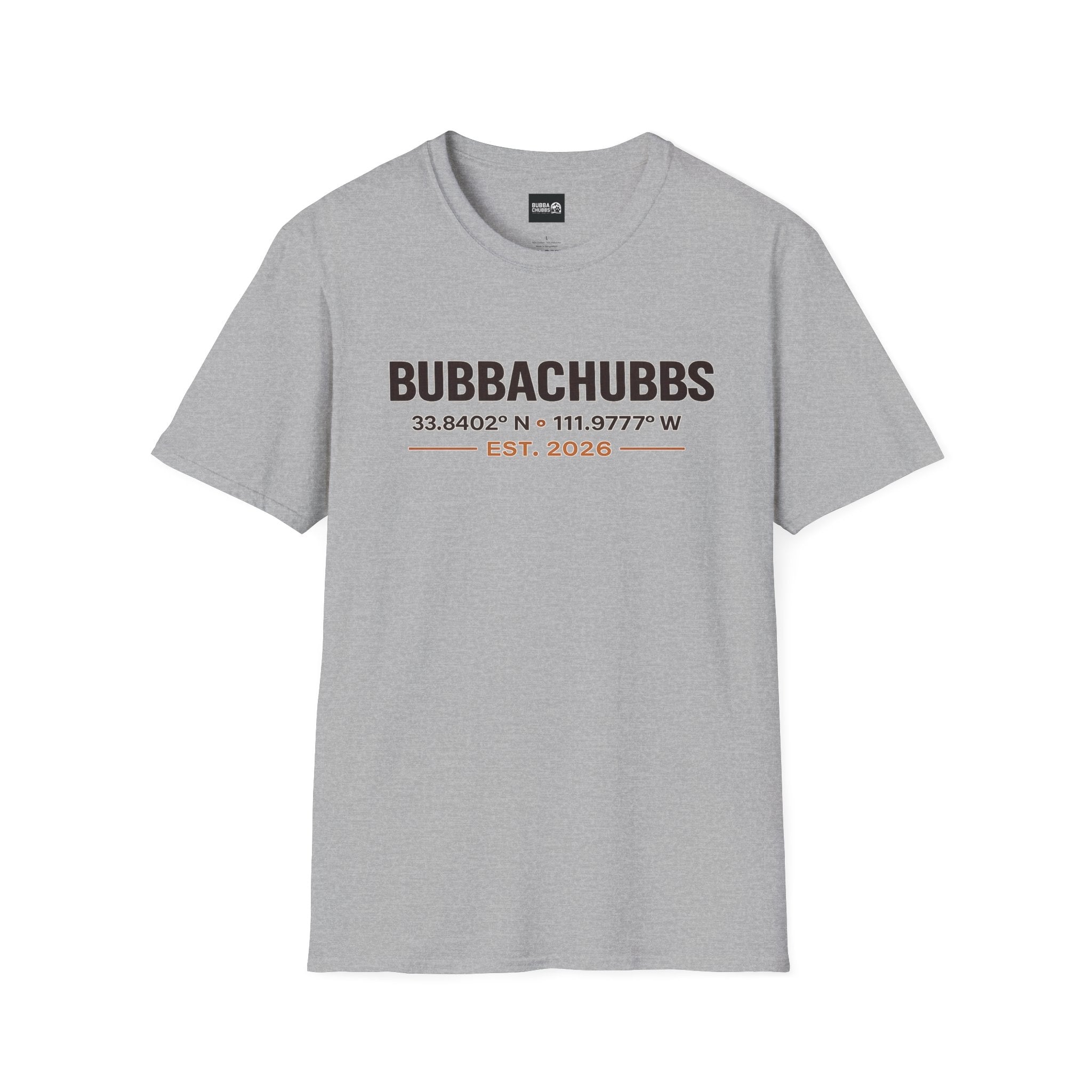 BubbaChubbs Logo front Coordinates Short-Sleeve Tee - BubbaChubbs Brand