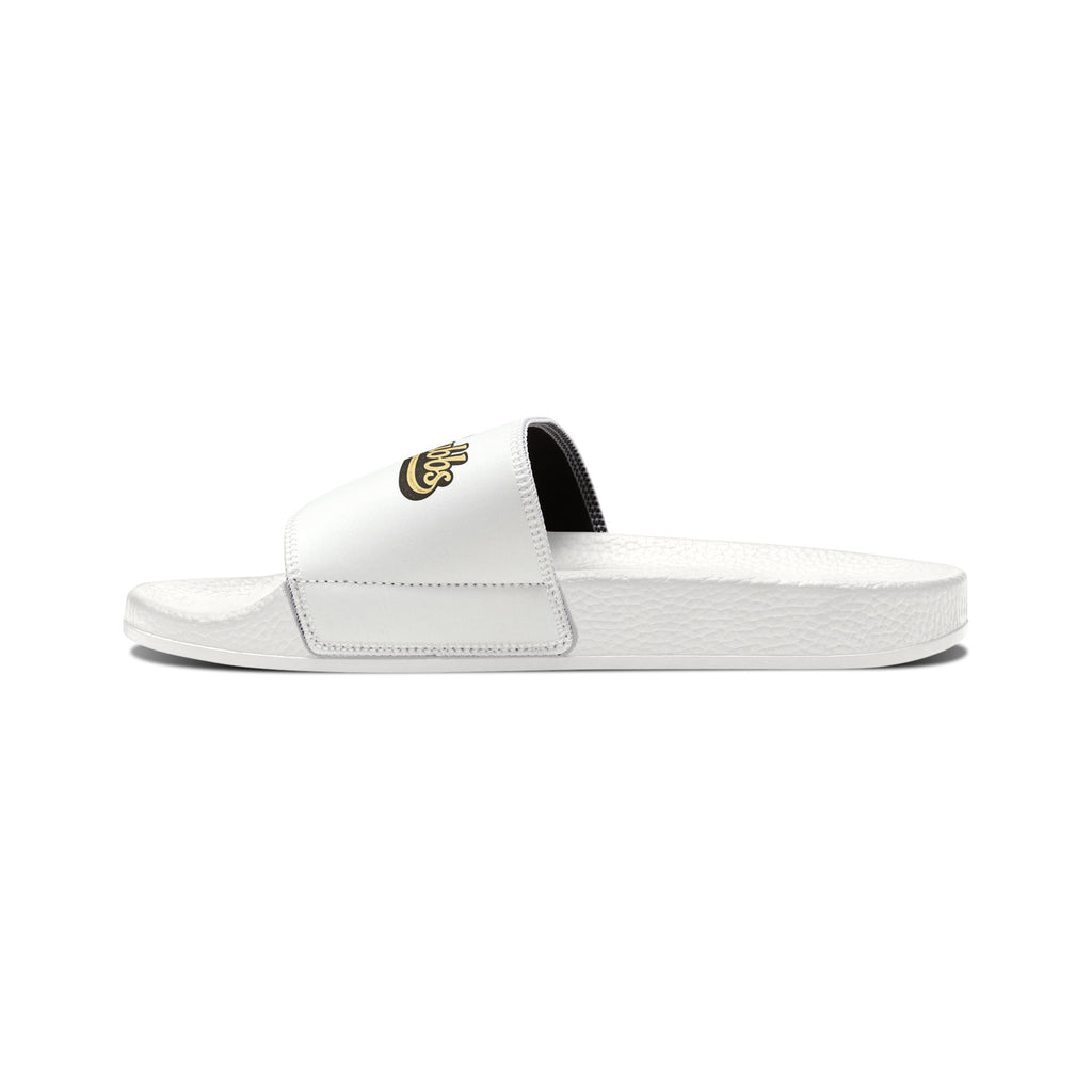Men's Removable-Strap Slide Sandals — White "Bubba Glubbs" Logo Pool Slides Printify