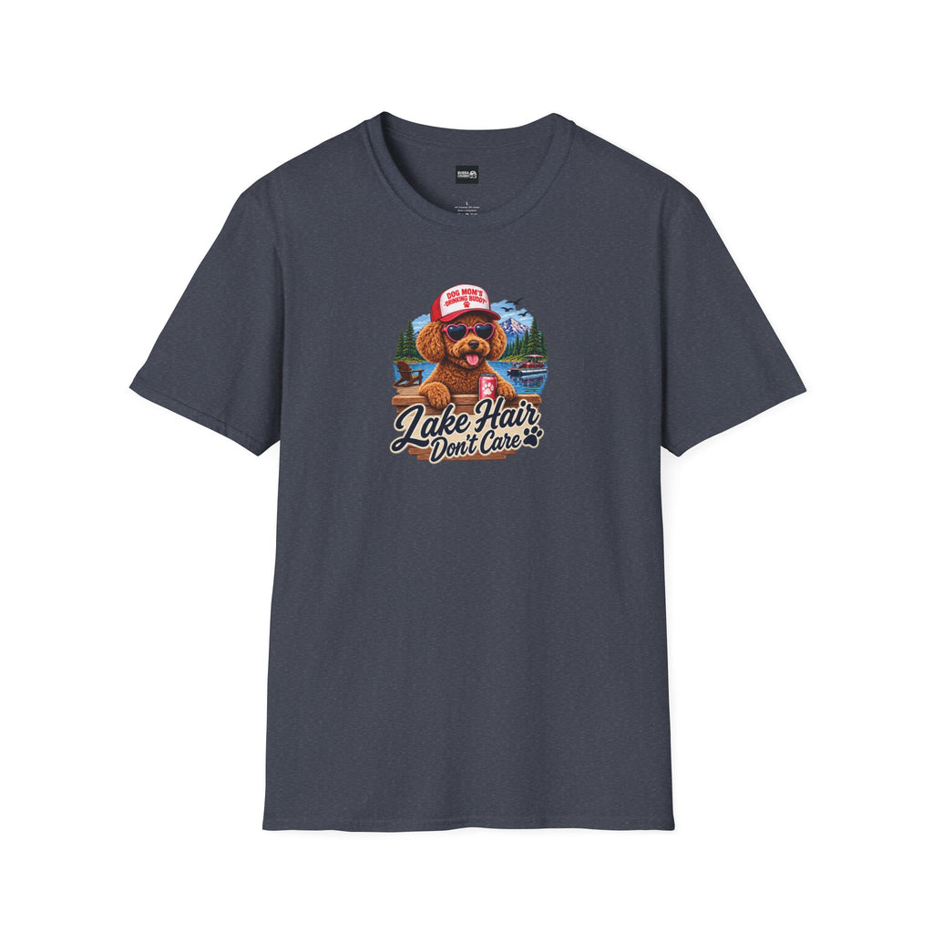 Lake Hair Don't Care T‑Shirt — Cute Dog Lake Vacation Graphic Tee
