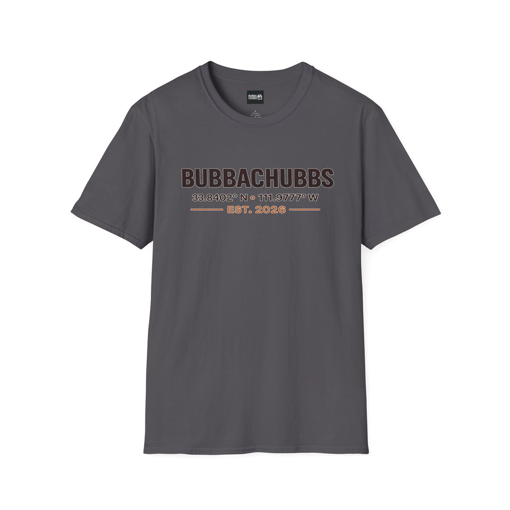 BubbaChubbs Logo front Coordinates Short-Sleeve Tee - BubbaChubbs Brand