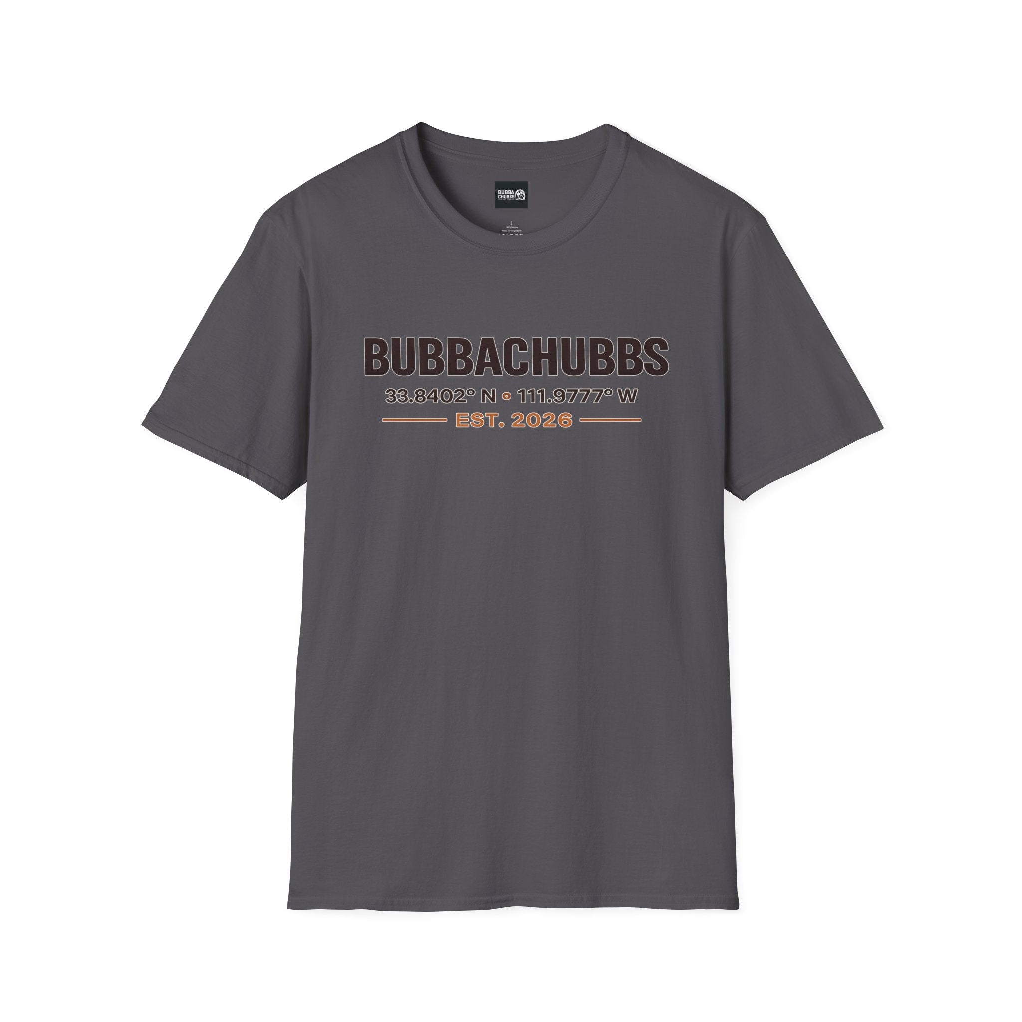BubbaChubbs Logo front Coordinates Short-Sleeve Tee - BubbaChubbs Brand