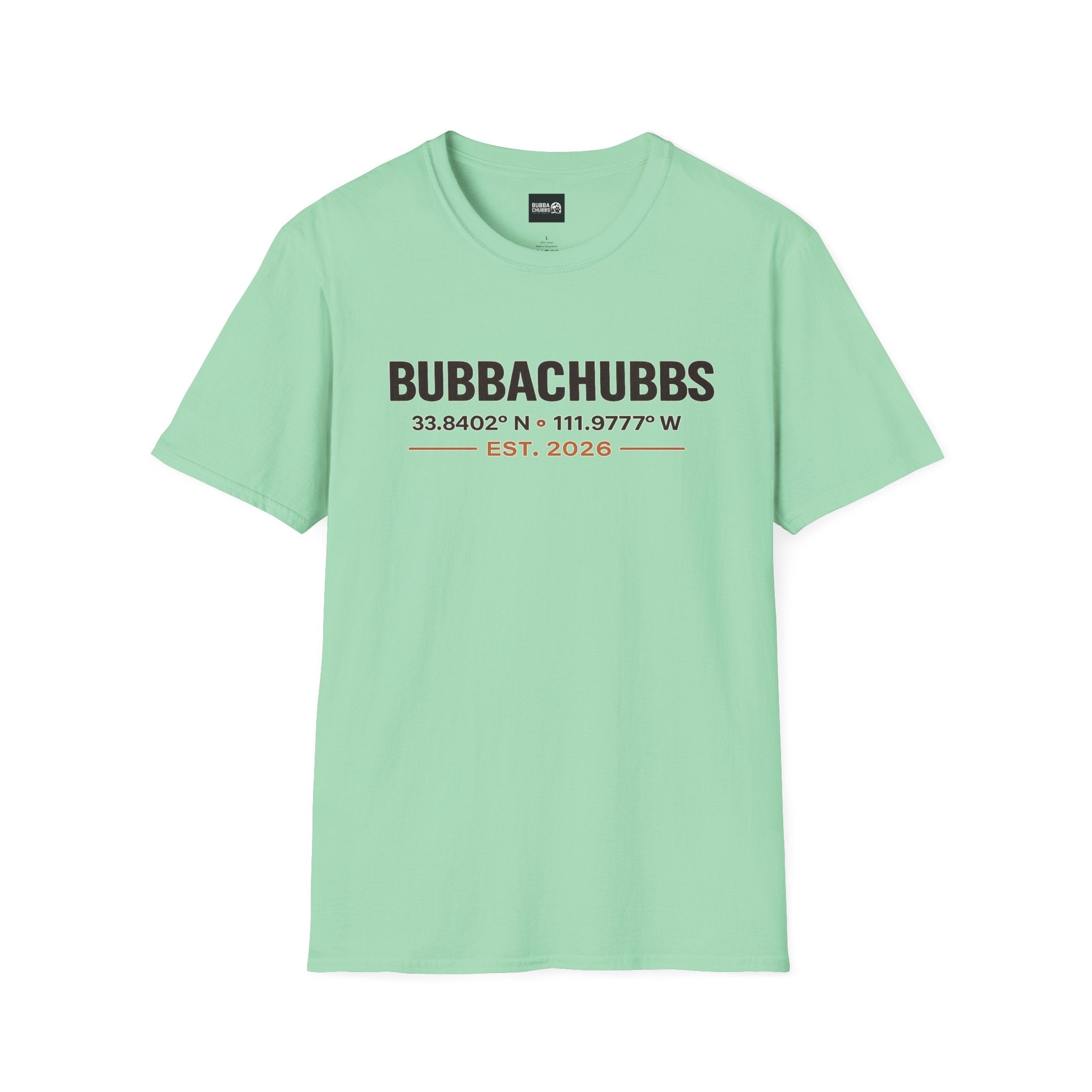 BubbaChubbs Logo front Coordinates Short-Sleeve Tee - BubbaChubbs Brand
