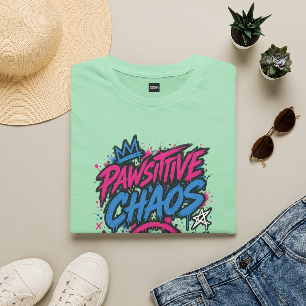 Pawsitive Chaos T-Shirt — Neon Grunge Graphic Tee