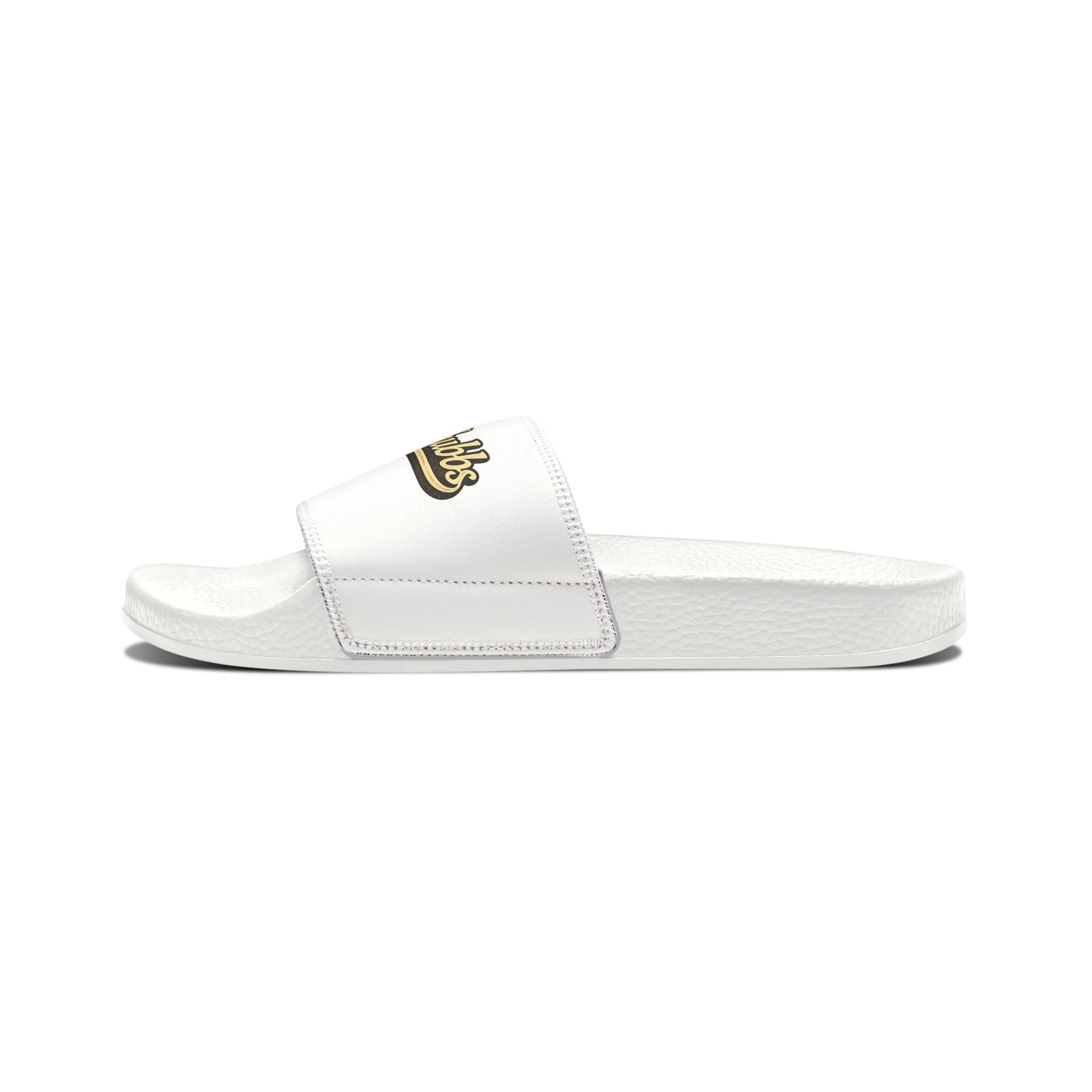 Men's Removable-Strap Slide Sandals — White "Bubba Glubbs" Logo Pool Slides Printify