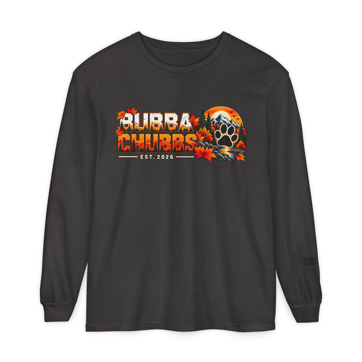 BubbaChubbs Fall Pawprint Long Sleeve Tee — Cozy Autumn Pawprint Graphic