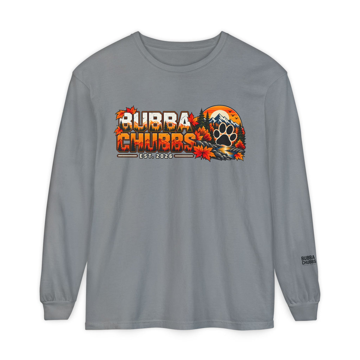 BubbaChubbs Fall Pawprint Long Sleeve Tee — Cozy Autumn Pawprint Graphic