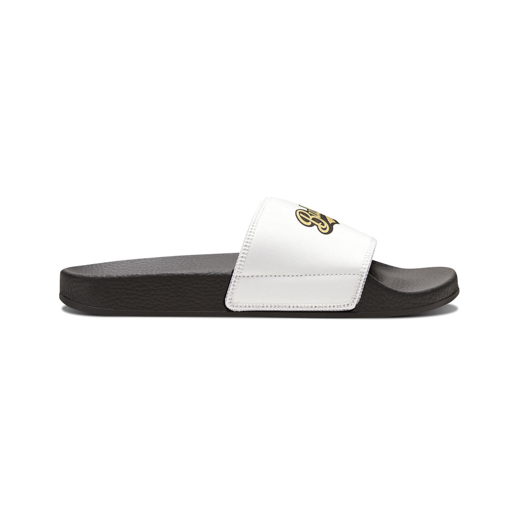 Men's Removable-Strap Slide Sandals — White "Bubba Glubbs" Logo Pool Slides Printify