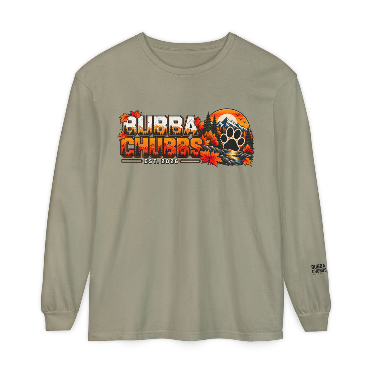 BubbaChubbs Fall Pawprint Long Sleeve Tee — Cozy Autumn Pawprint Graphic