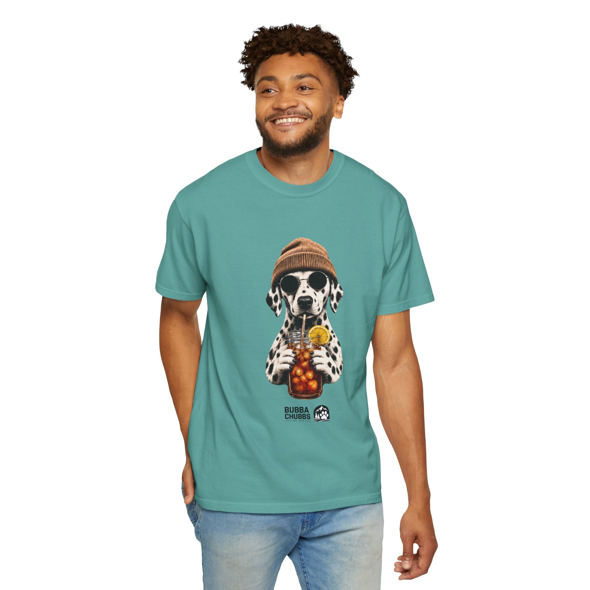 Dalmatian With Bubble Tea T-Shirt — Cute Dog Bubble Tea Graphic Tee Printify