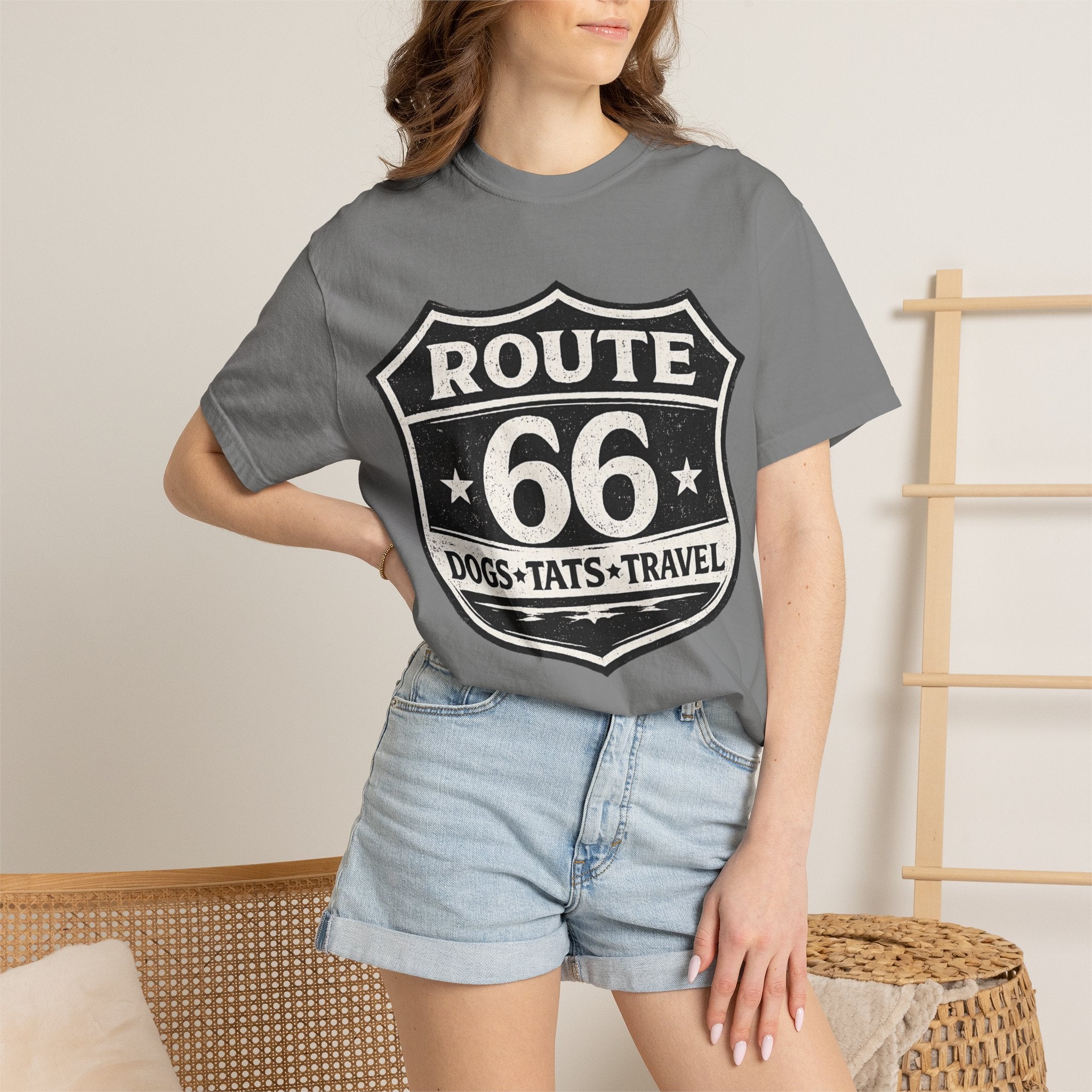 BubbaChubbs Dogs Tats Travel Route 66 Tee Printify