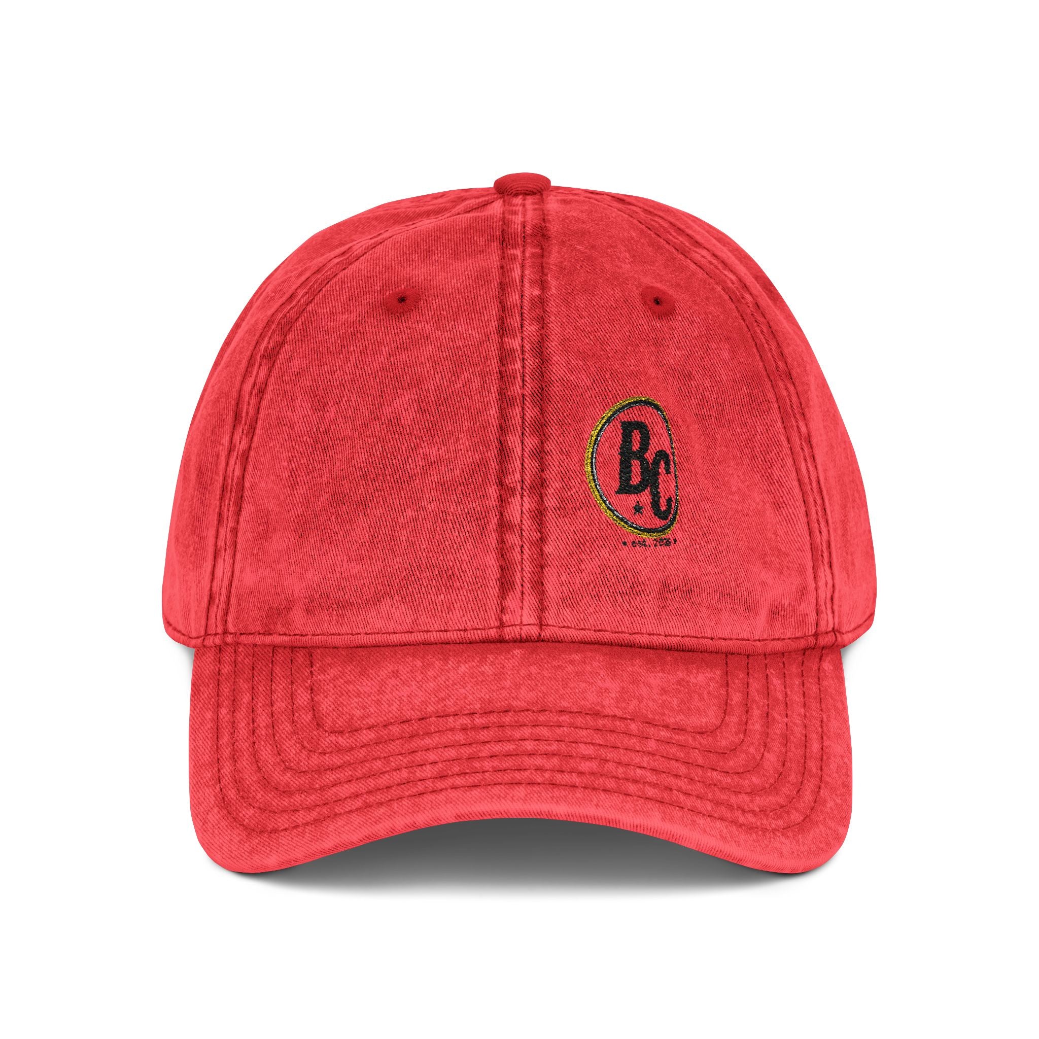 Vintage Embroidered Baseball Cap - Retro Washed Red with BC Crest