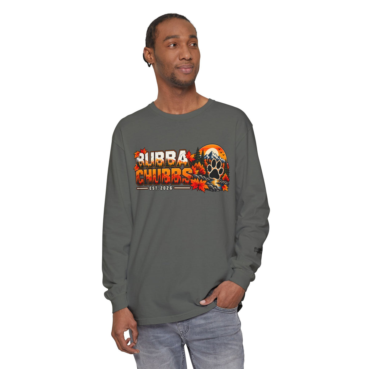 BubbaChubbs Fall Pawprint Long Sleeve Tee — Cozy Autumn Pawprint Graphic