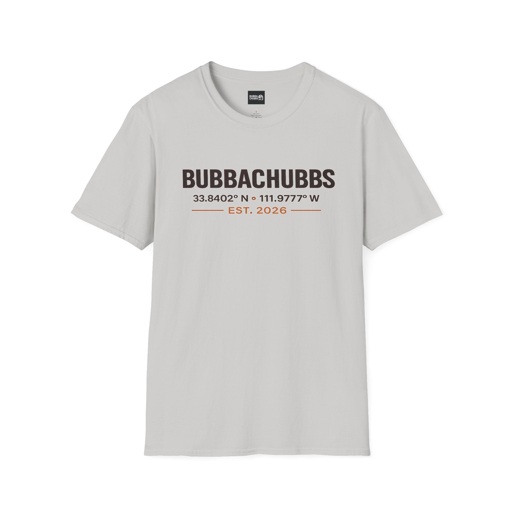 BubbaChubbs Logo front Coordinates Short-Sleeve Tee - BubbaChubbs Brand