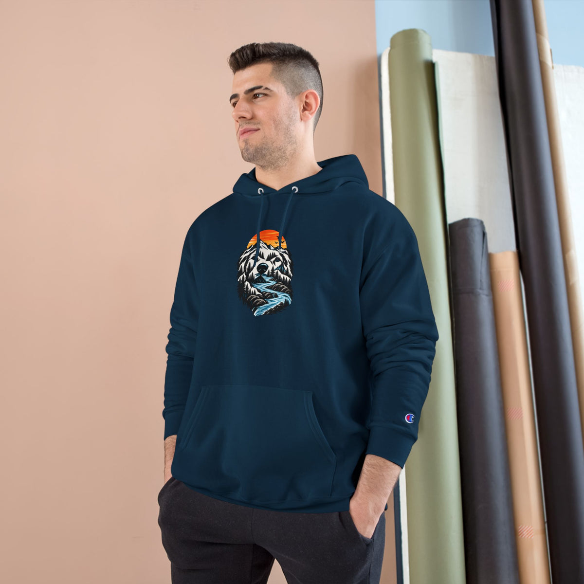 Champion Hoodie — BubbaChubbs Dog Sunset Graphic Hoodie