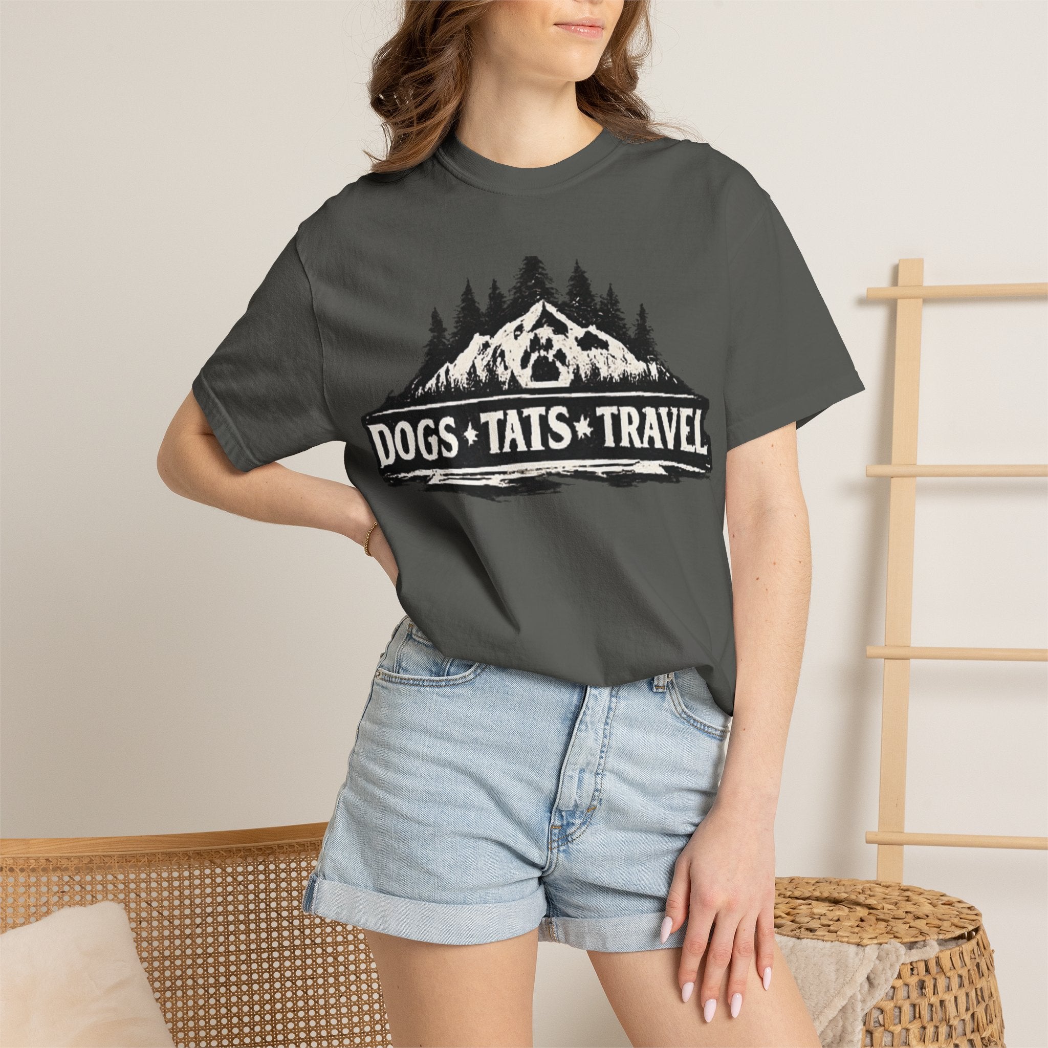 BubbaChubbs Dogs Tats Travel Mountain Tee Printify
