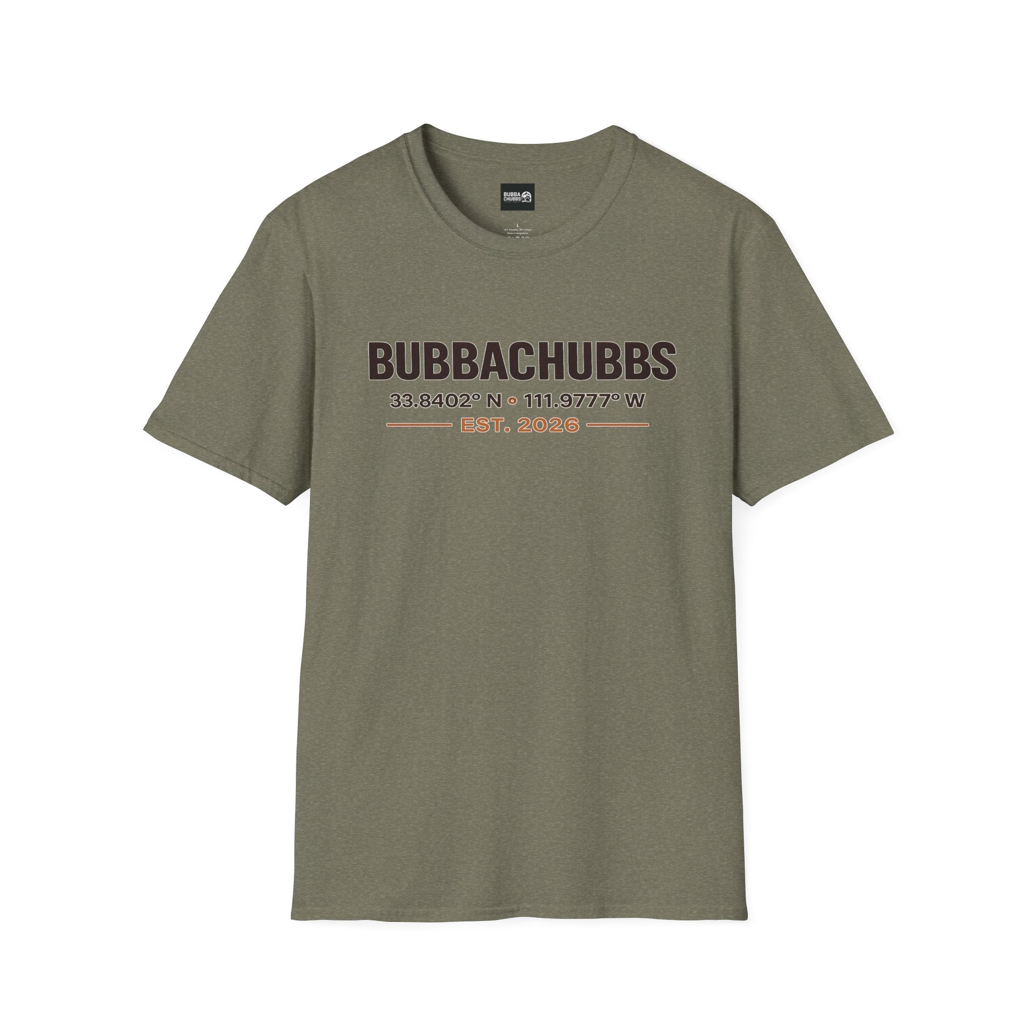 BubbaChubbs Logo front Coordinates Short-Sleeve Tee - BubbaChubbs Brand