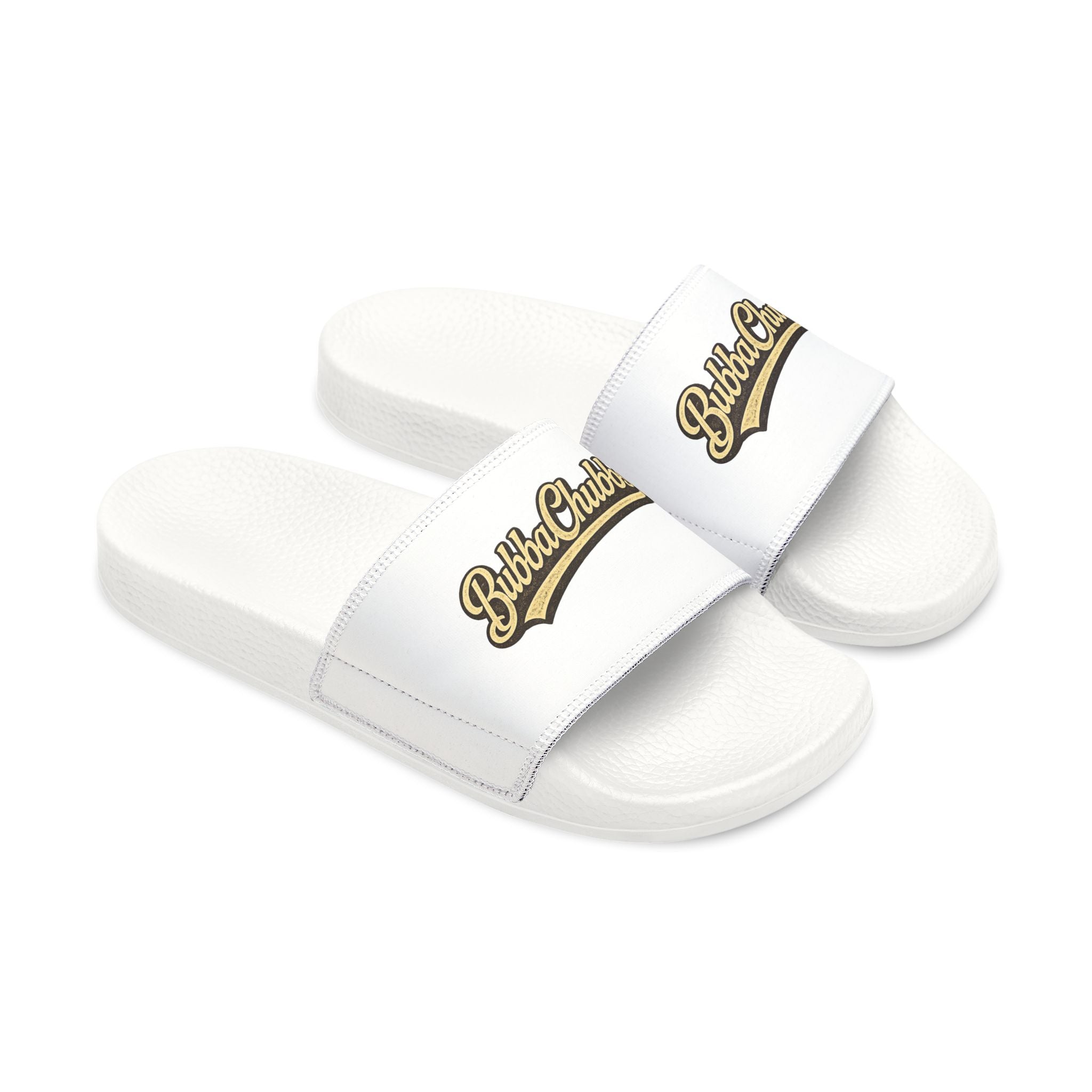 Men's Removable-Strap Slide Sandals — White "Bubba Glubbs" Logo Pool Slides Printify